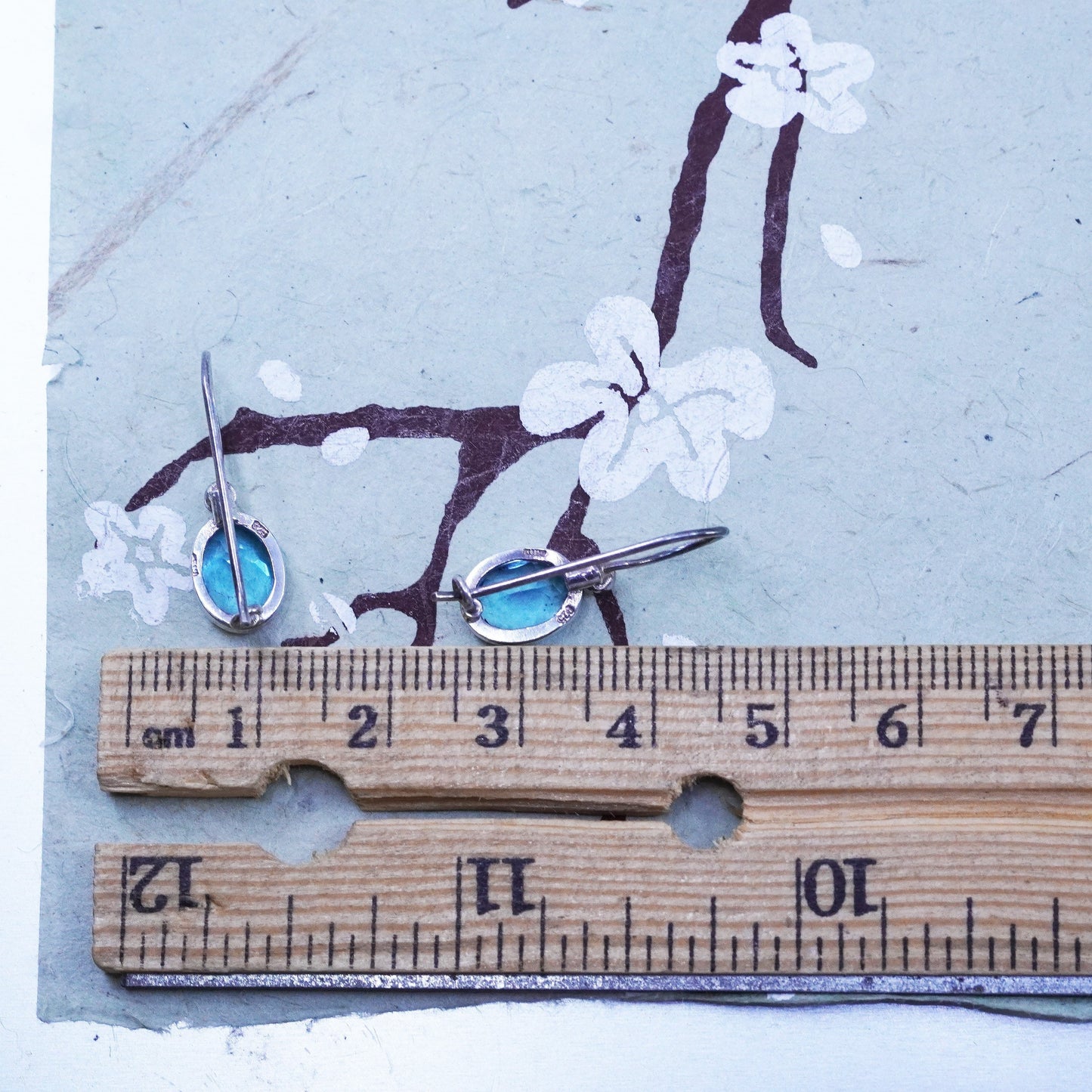 Vintage sterling silver 925 handmade earrings with oval blue topaz