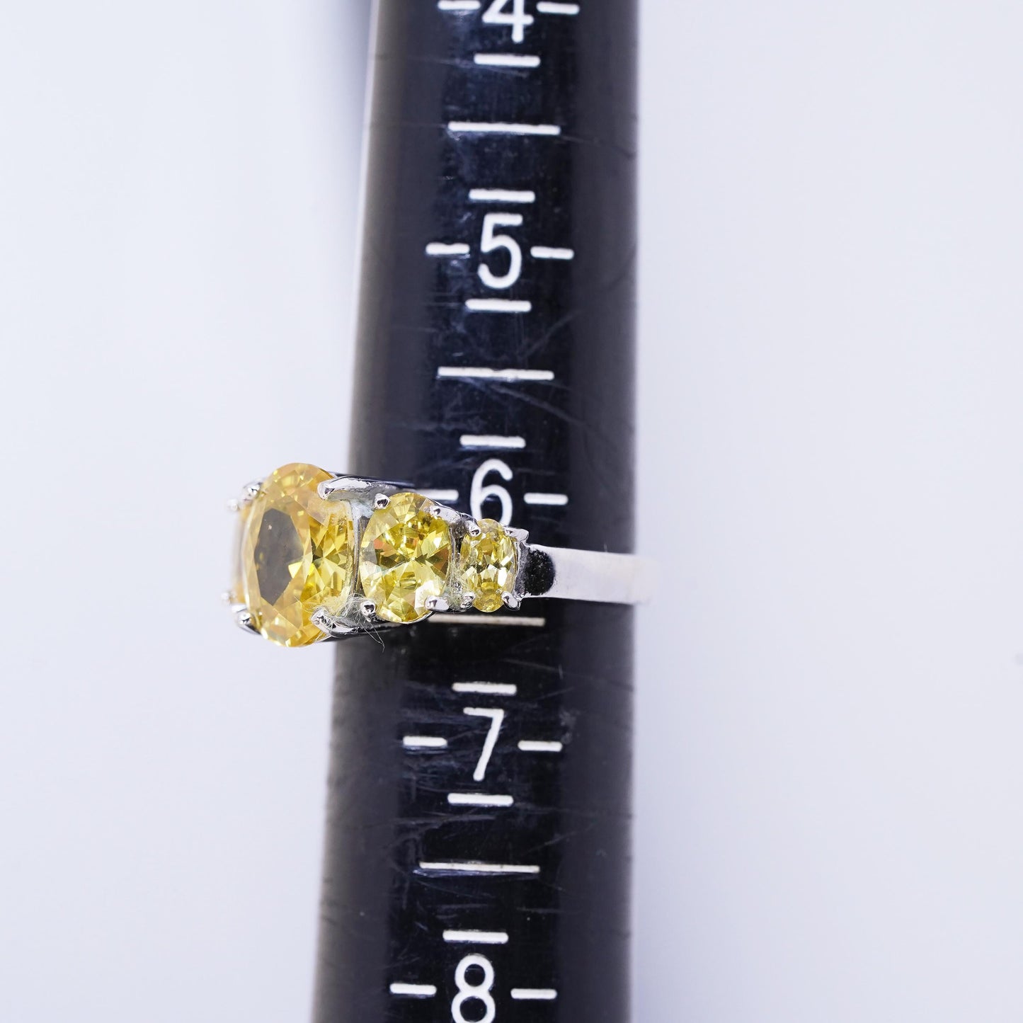 Size 6.25, vintage Sterling 925 silver handmade ring with oval citrine
