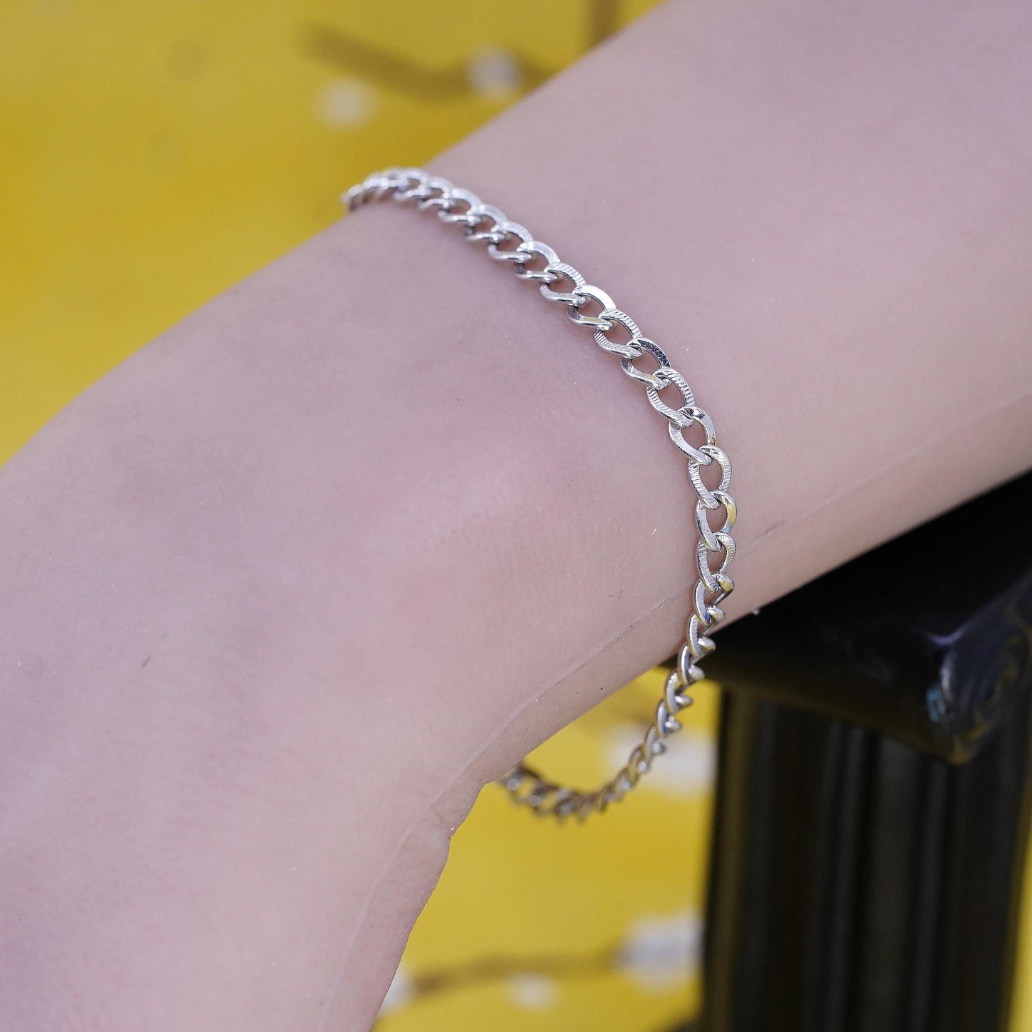 6.5” 4mm, Vintage sterling 925 silver bracelet, textured curb link chain