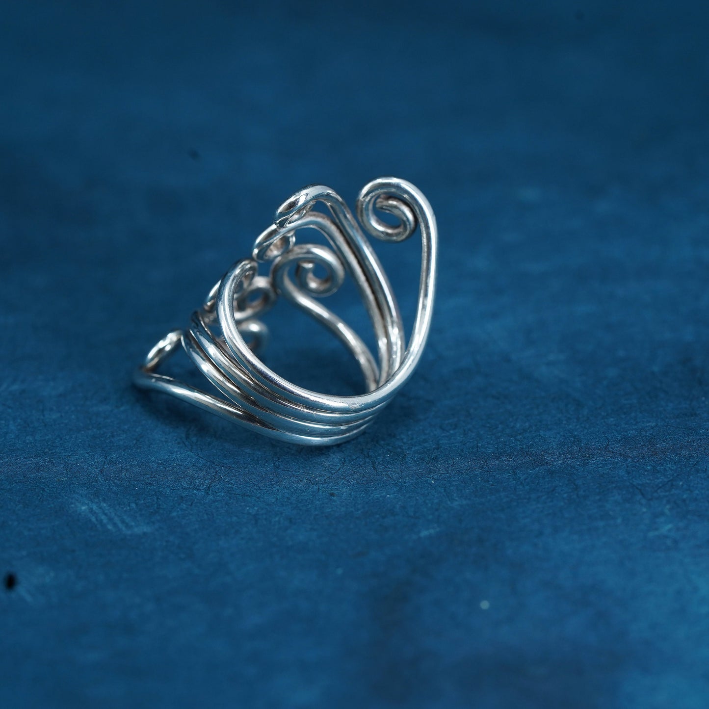 Size 6.75, vintage Sterling silver handmade ring, 925 wide swirly sprial band