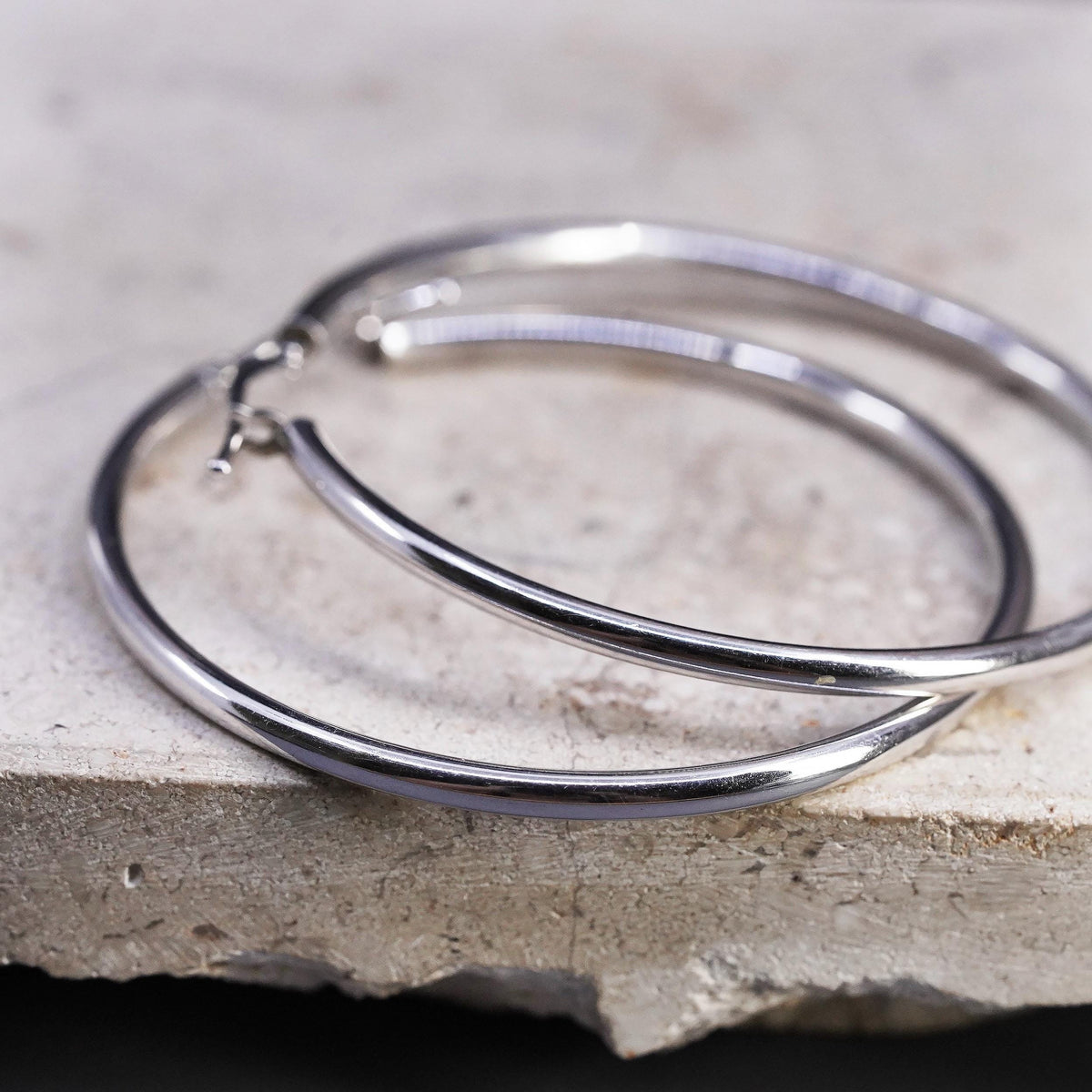 2", vintage JCM Sterling Silver hammered earrings, 925 huge hoops studs