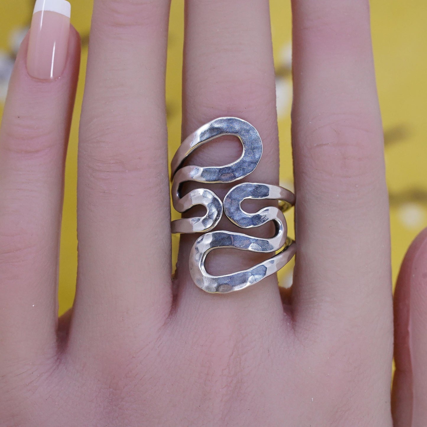 size adjustable, vintage Sterling silver handmade ring, 925 hammered wrap band