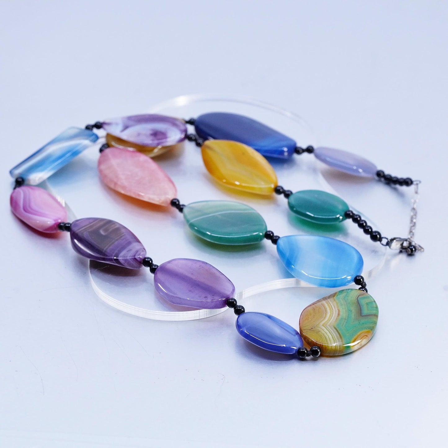 30+2” VTG Sterling 925 Silver Handmade extra long multi color agate necklace