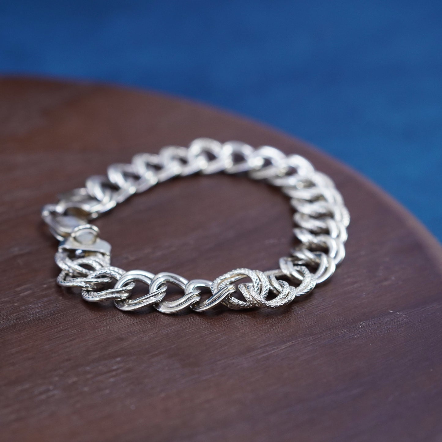 7” pale gold over Sterling silver handmade charm bracelet, 925 curb chain