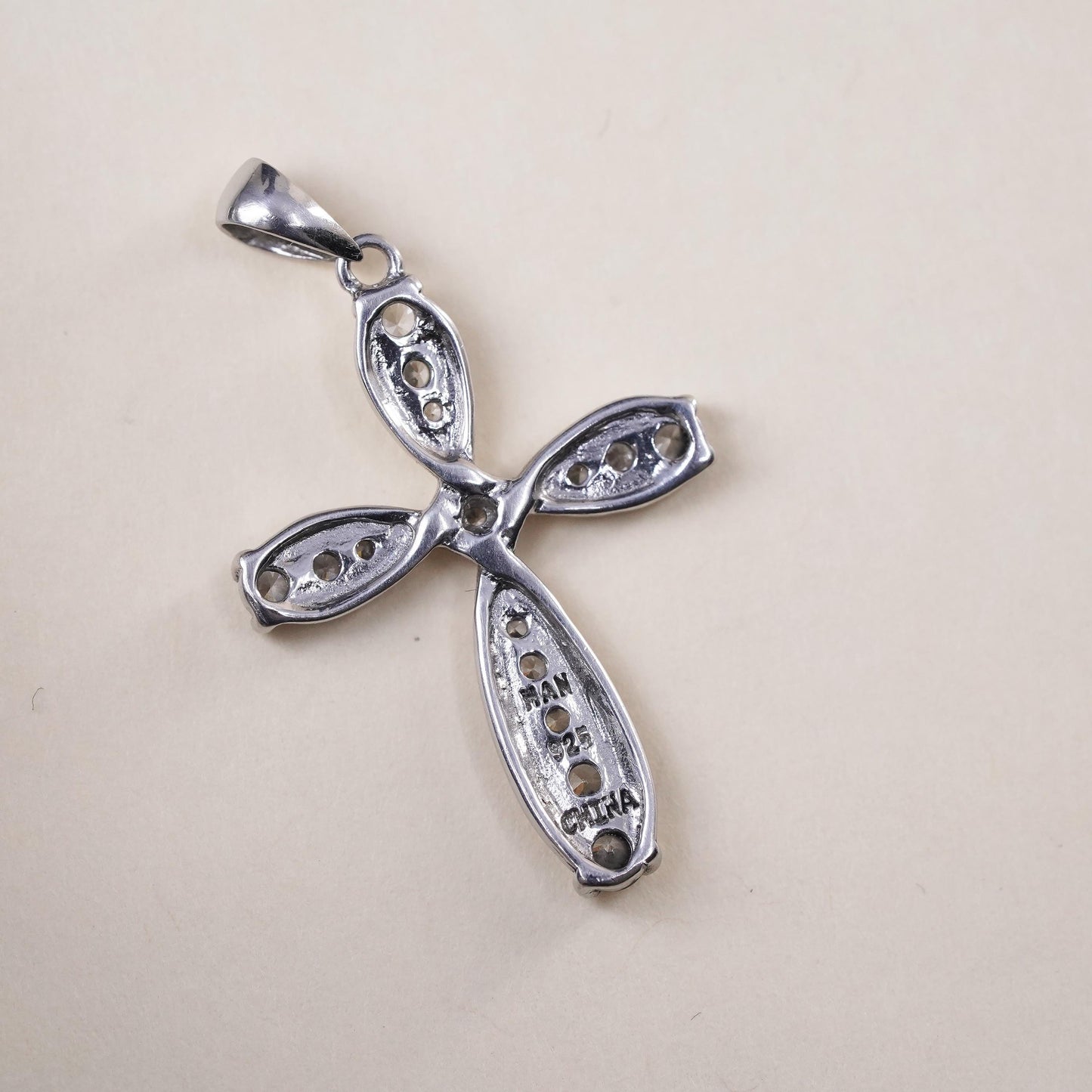 Vintage handmade Sterling silver pendant, 925 cross with cluster cz