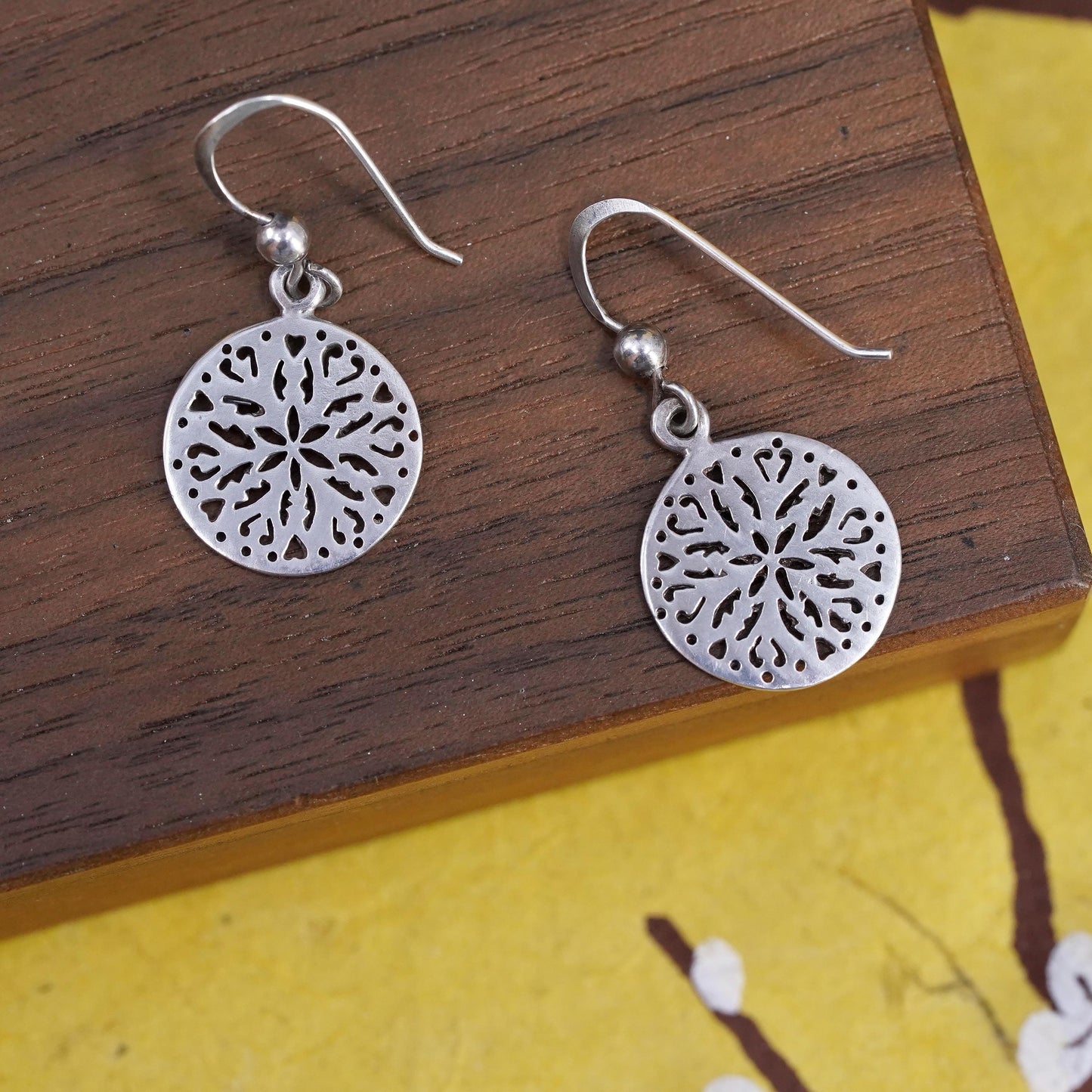 Vintage Sterling 925 silver handmade earrings with cut out dangles