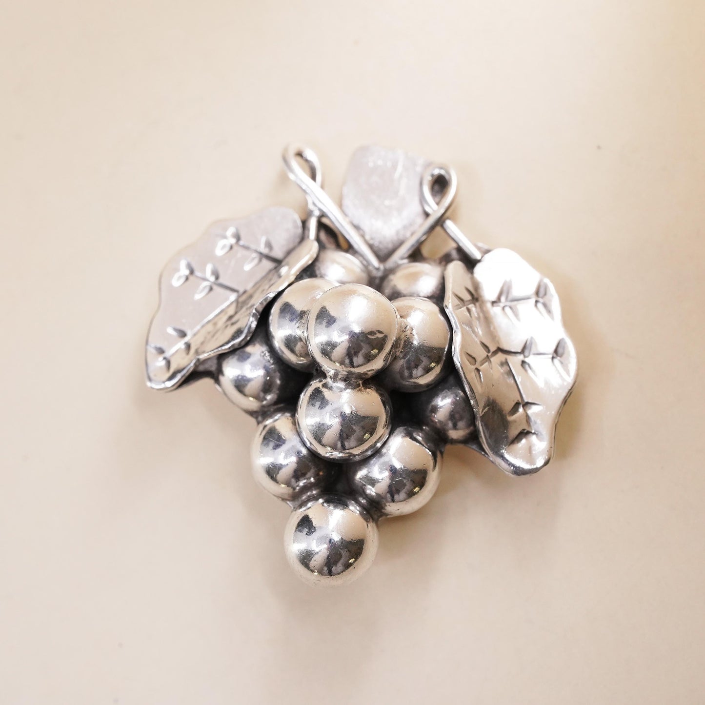 Vintage Mexican sterling silver handmade single earring, 925 silver grape clip on