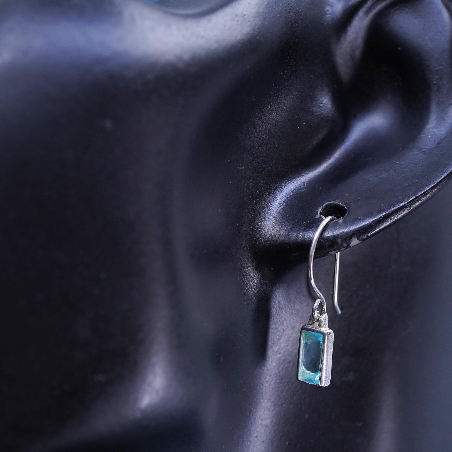 Vintage sterling 925 silver handmade earrings with blue Crystal