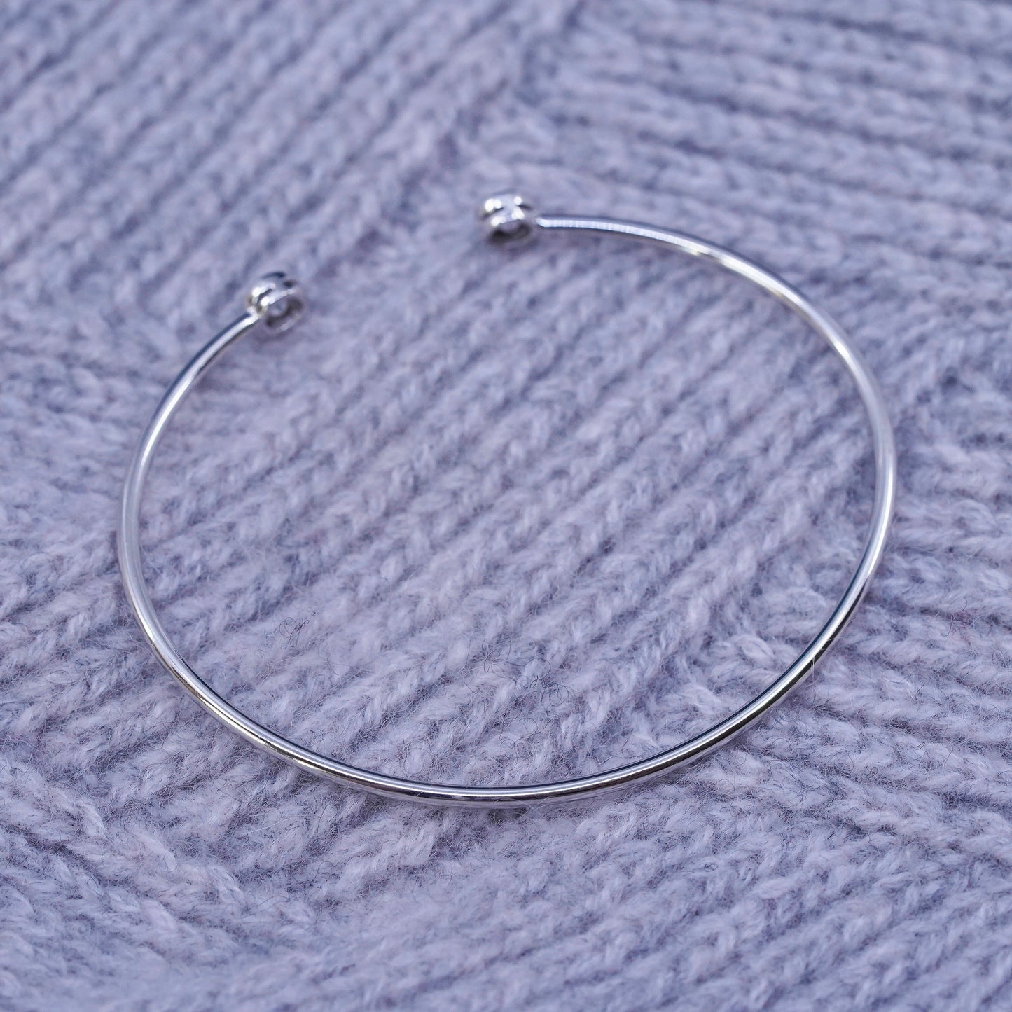 6.75”, vintage Sterling 925 silver stackable cuff bracelet with cz ends