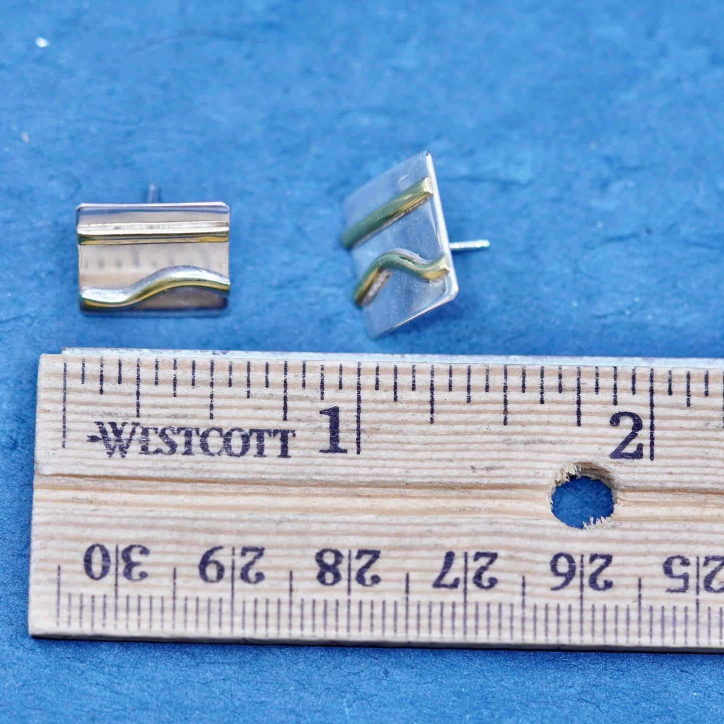 vintage two tone Sterling 925 silver handmade square studs earrings