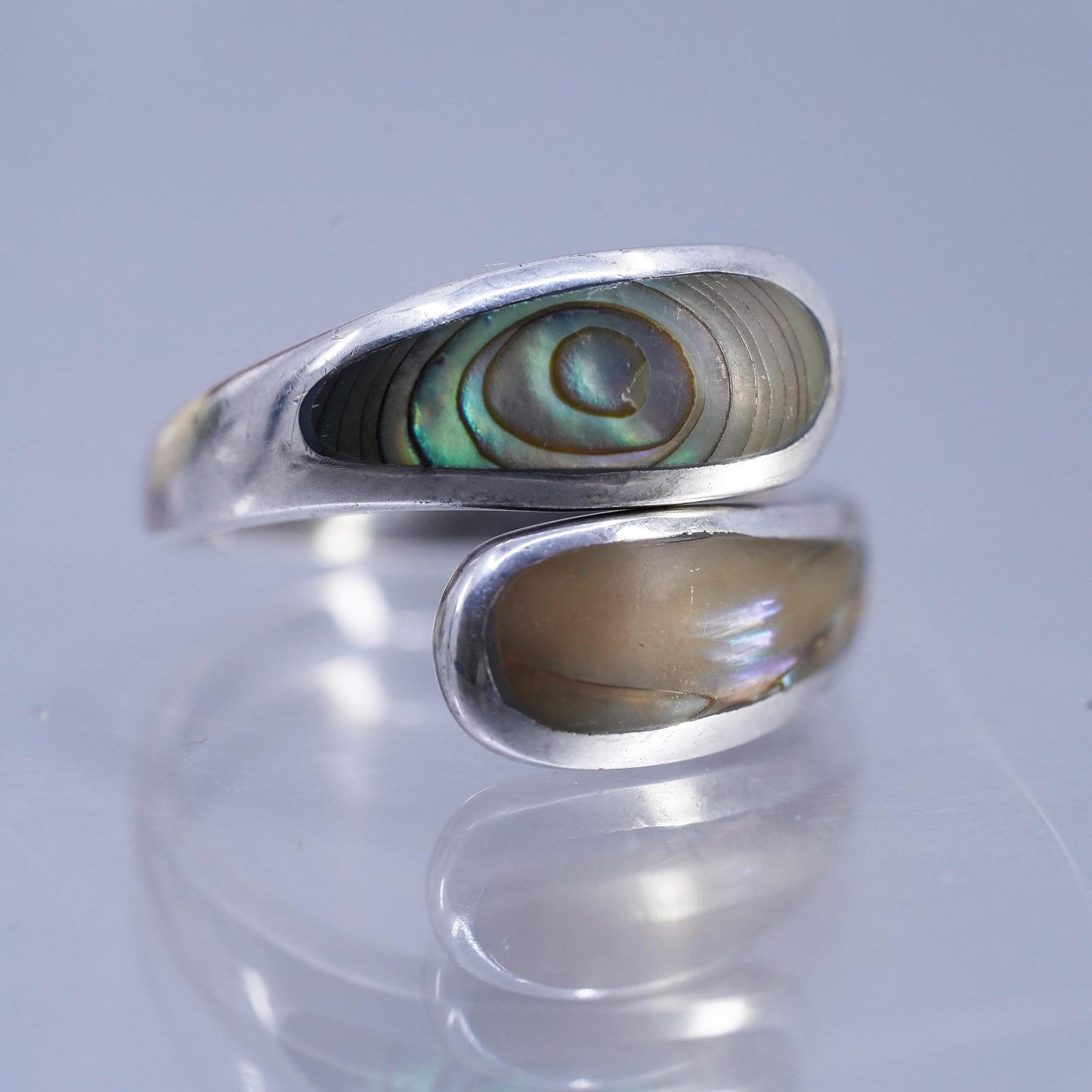 Size adjustable, southwestern vintage 925 silver handmade ring with abalone