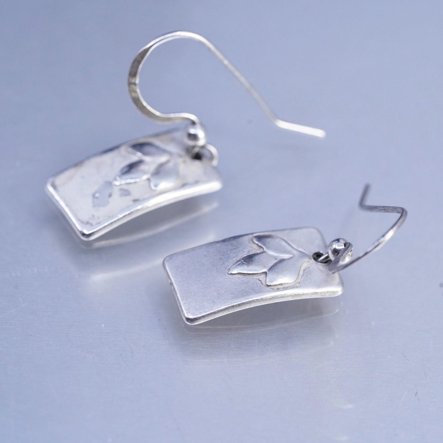 Vintage Sterling 925 silver handmade leaf tag earrings