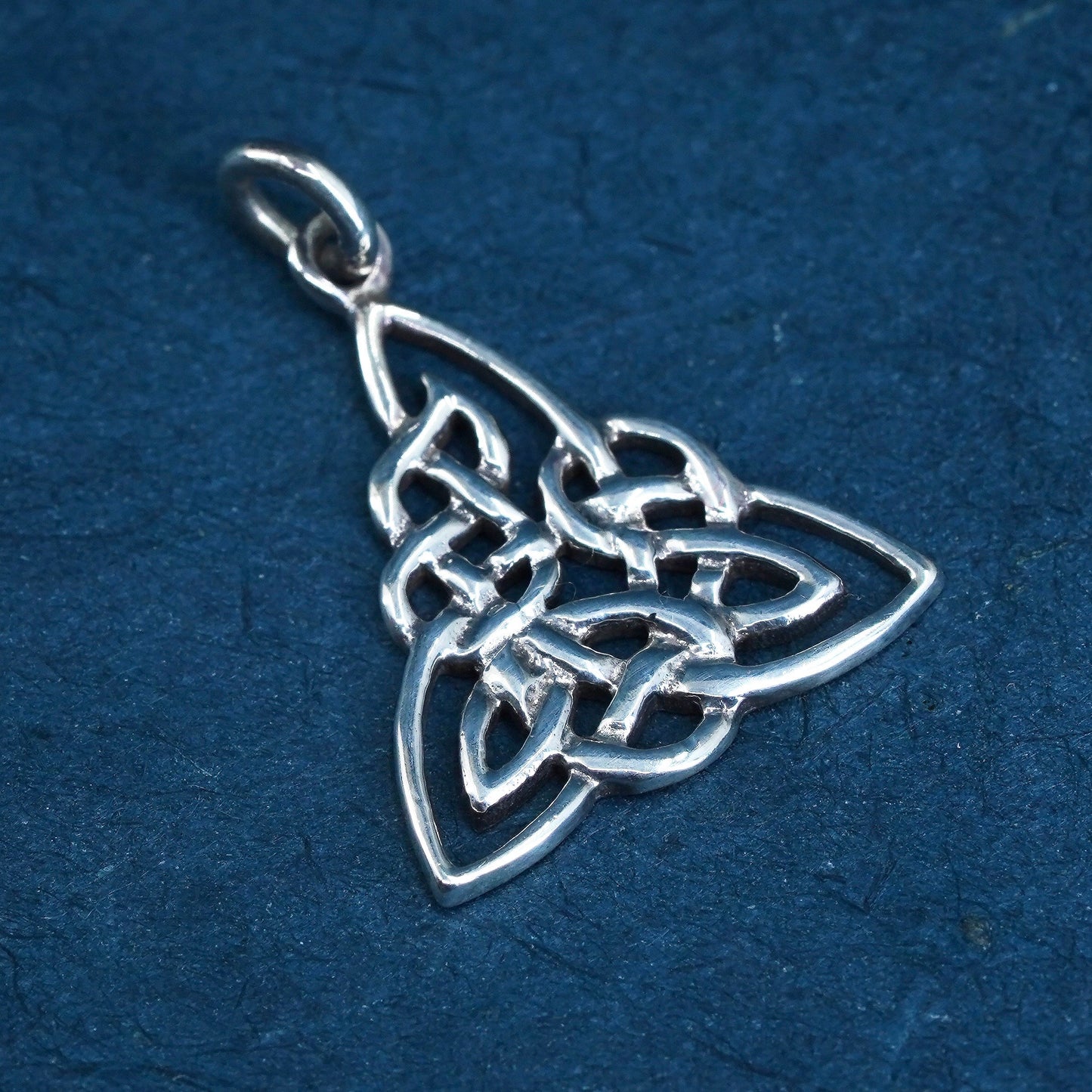 Irish Sterling silver handmade pendant, 925 Celtic knot triangular charm