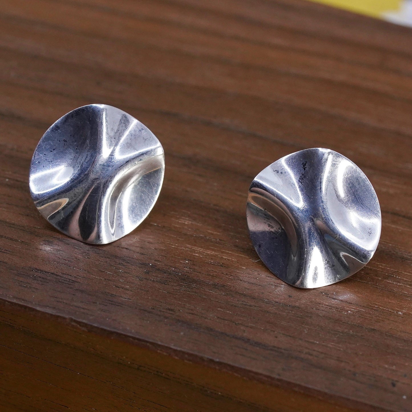 vintage southwestern Sterling silver handmade studs, wrinkly circle earrings cz