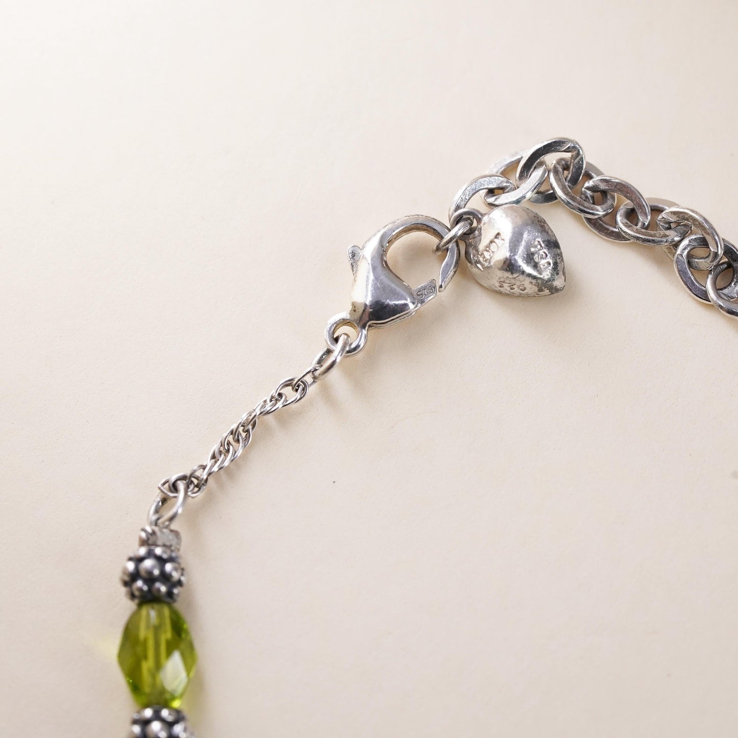 7+1”, Lenox USA Sterling silver bracelet, 925 name Jacob heart charm crystal