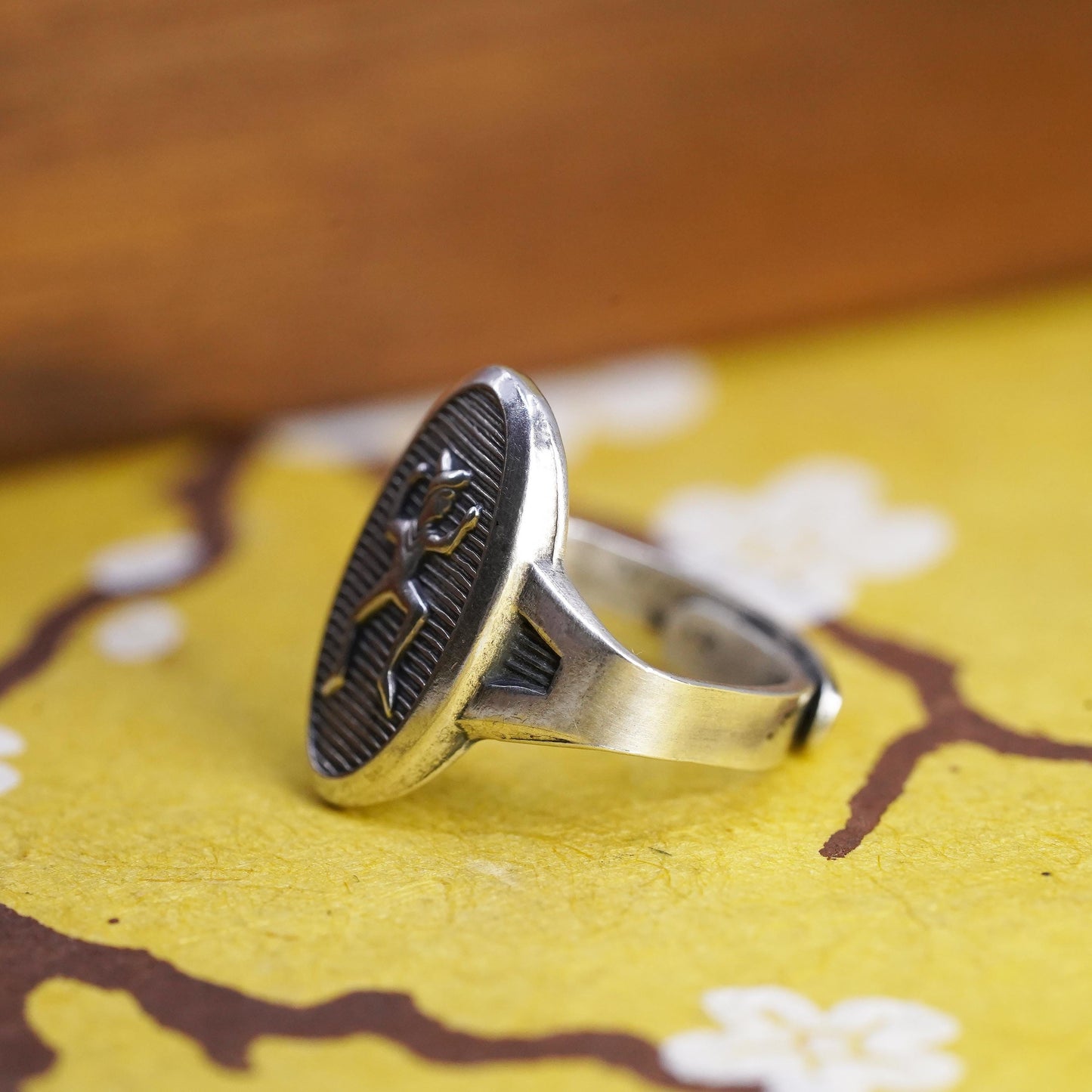 Size adjustable, vintage Sterling silver handmade ring, 925 kokopelli band