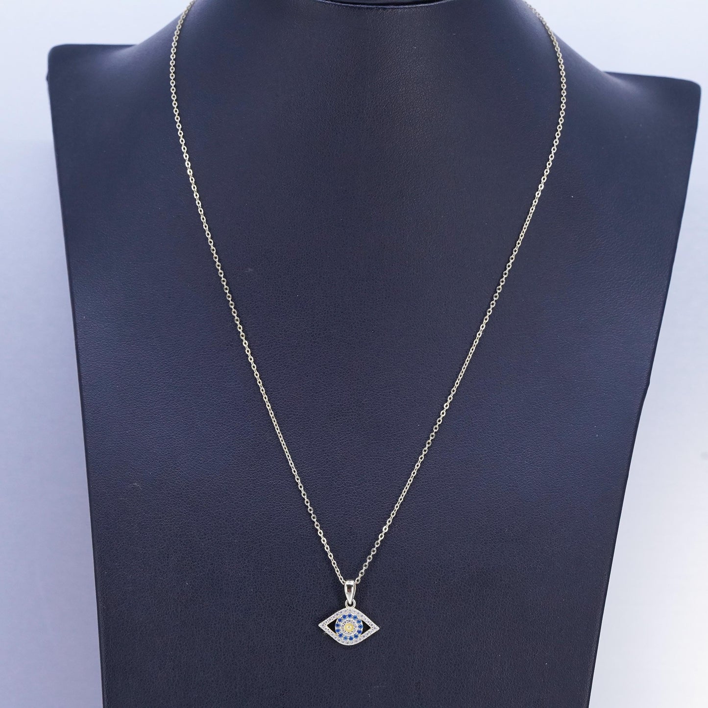 16+2", vermeil gold Sterling 925 silver circle necklace cz evil eye pendant