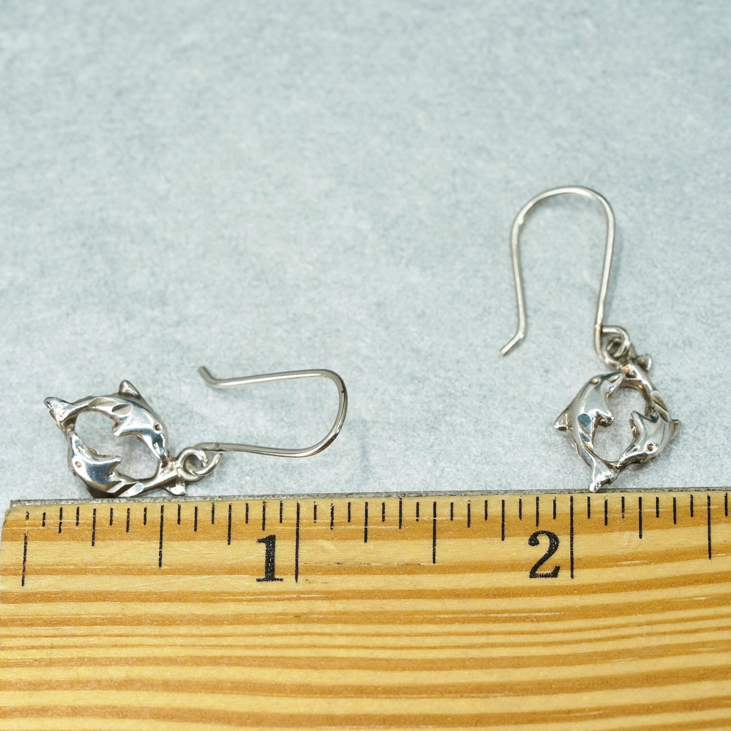 Vintage Sterling 925 silver handmade dolphin earrings