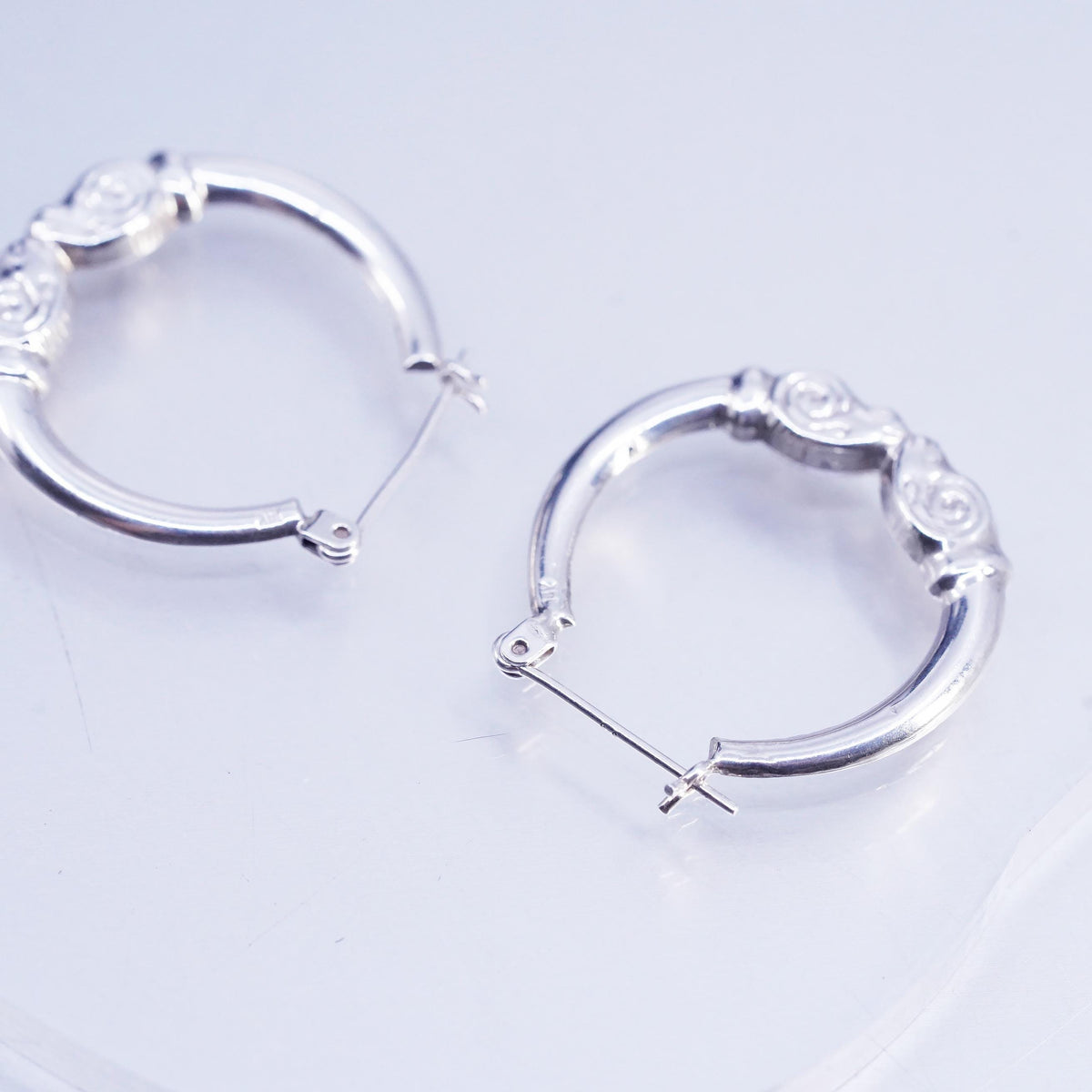 1" Sterling Silver Earrings, Spiral Swirl 925 Hoops, Ornate Tribal sheephead