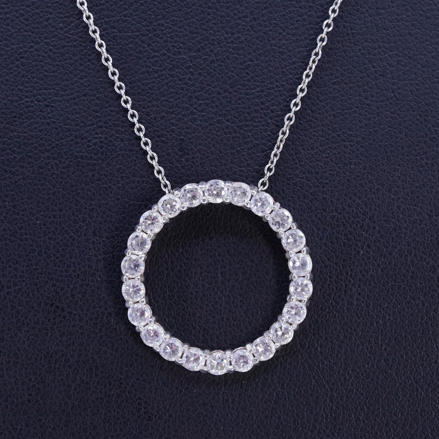 16+2”, Sterling 925 silver circle pendant necklace with circle pendant and Cz