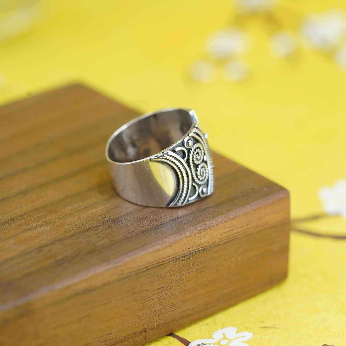 Size 7, vintage Sterling silver handmade ring, 950 cable wrap band with cable