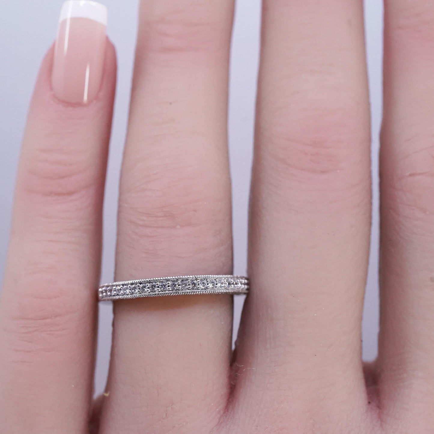 Size 7, vintage southwestern Sterling 925 silver wedding ring, cluster Cz band