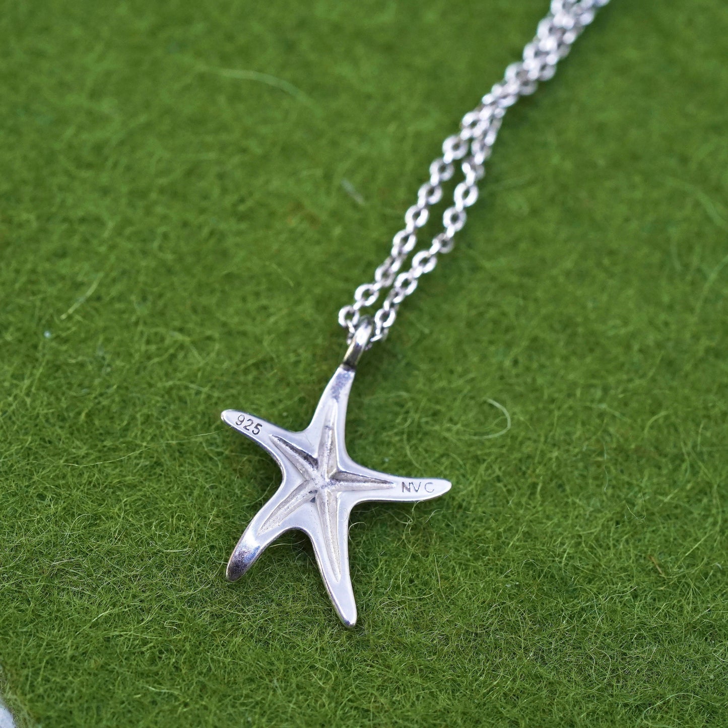 20", vintage sterling silver necklace, 925 circle chain starfish charm pendant