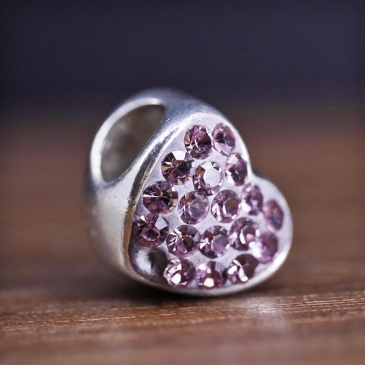 Italian IBB Sterling 925 silver handmade heart bead charm with pink cz