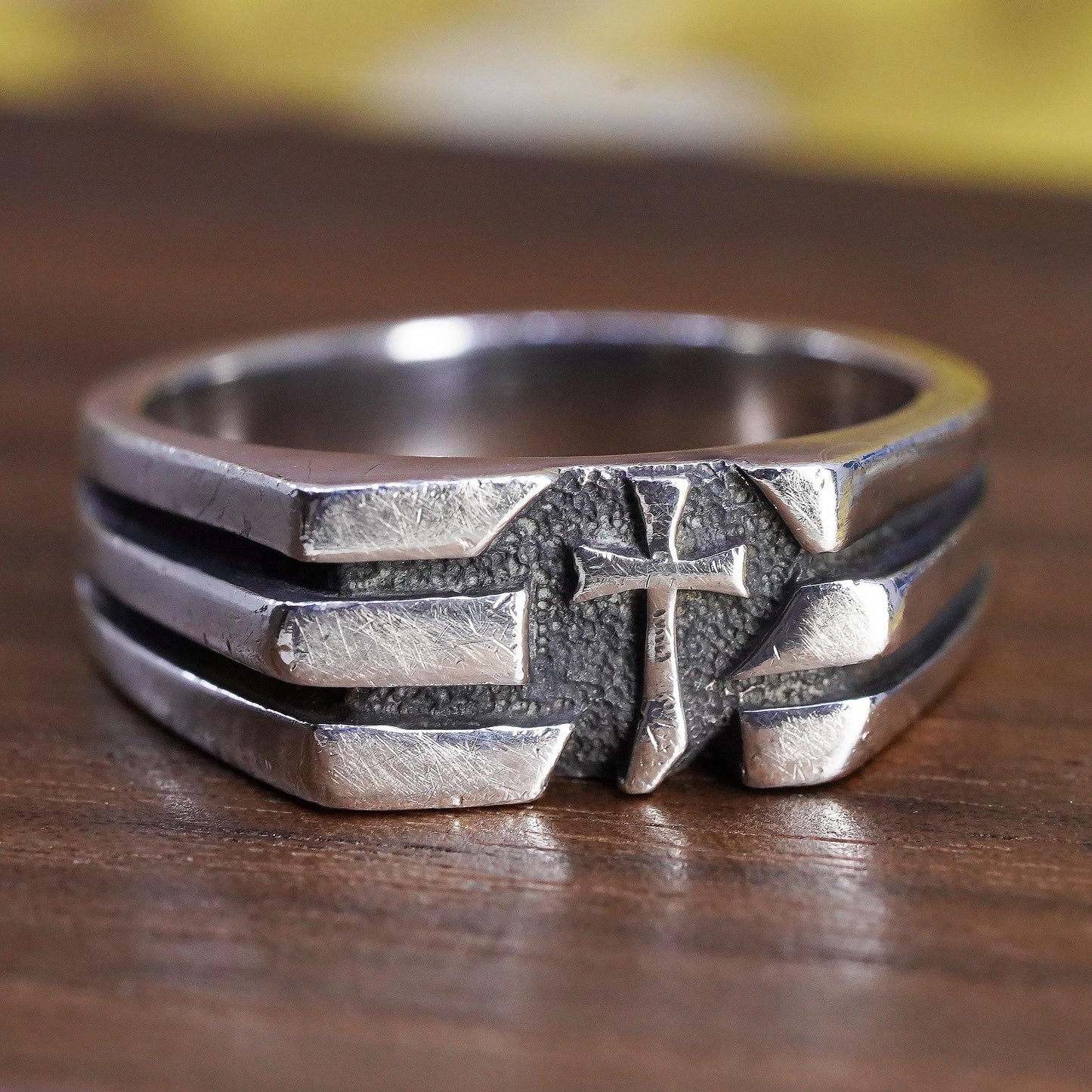 Size 10, Sterling Silver 925 Cross Men Christian Crucifix Ring, Religious Faith