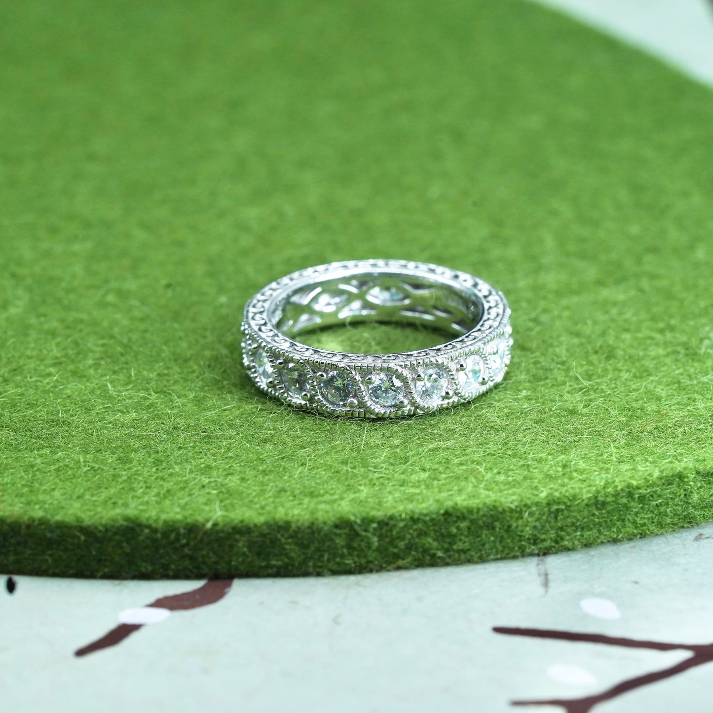 Size 8, Vanna K. Sterling silver ring, wedding band, 925 silver round cut CZ