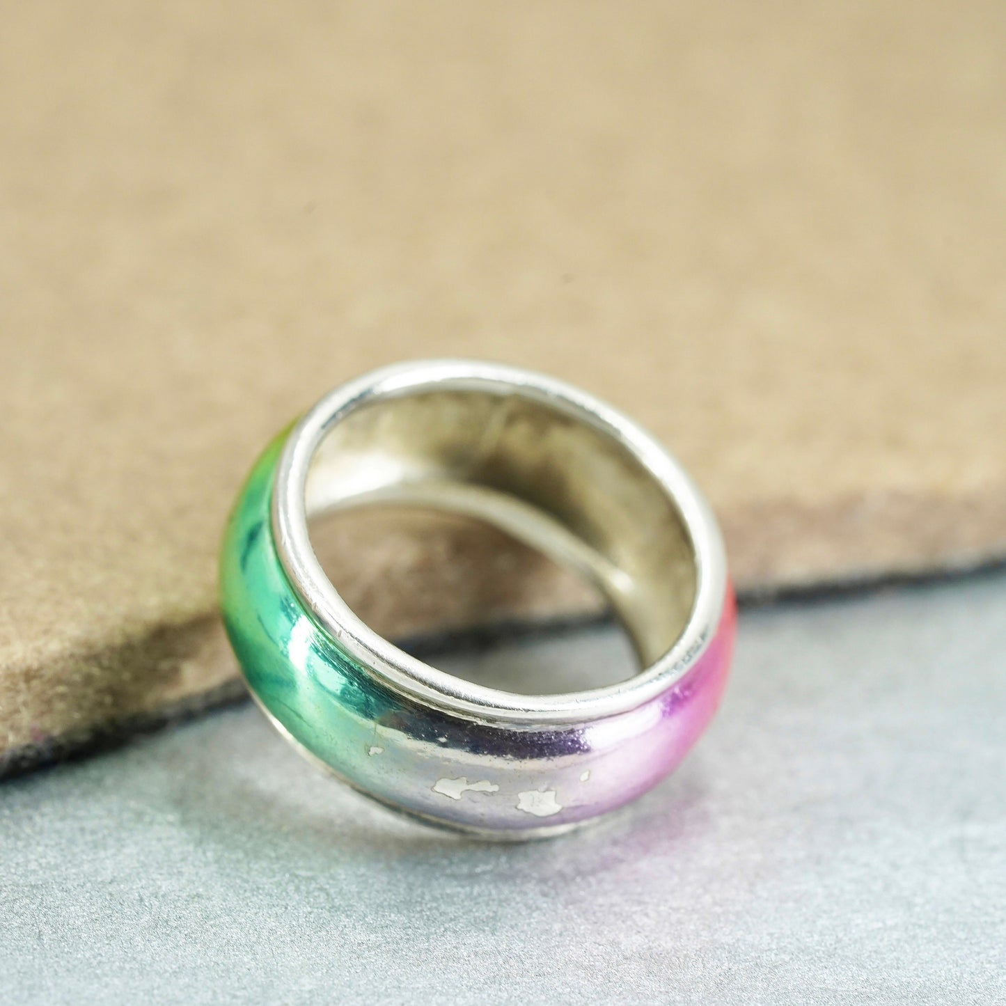 Size 7.5, vintage Sterling 925 silver handmade ring, ribbed band