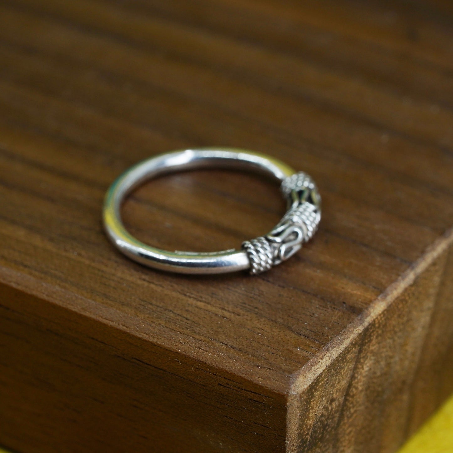 Size 5.5, sterling silver handmade ring, 925 stackable band with wired details
