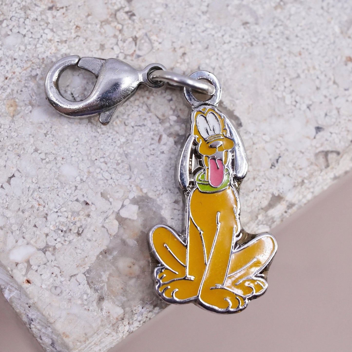 Disney Pluto Dog Charm Pendant, Enamel Cartoon Puppy Dangle, Silver Tone Charm