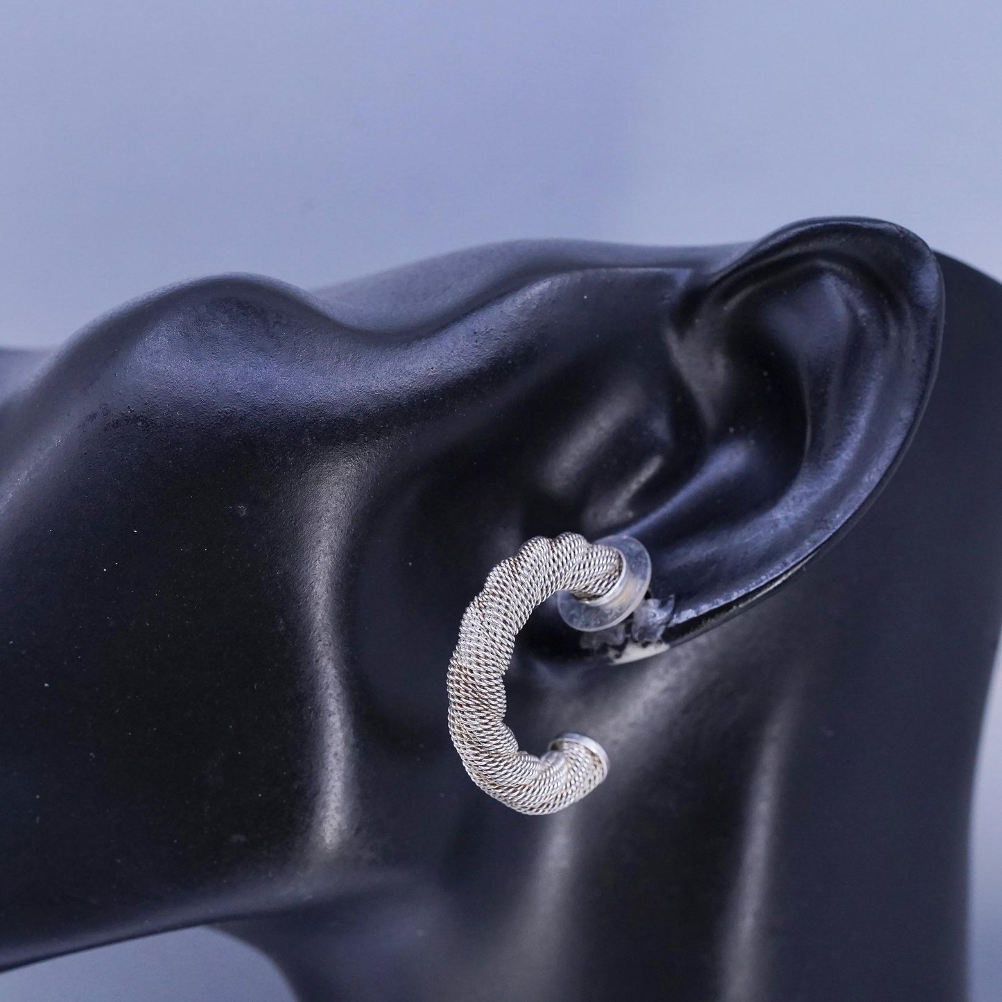 1.25", vintage Italian Sterling silver handmade earrings, 925 huggie hoops