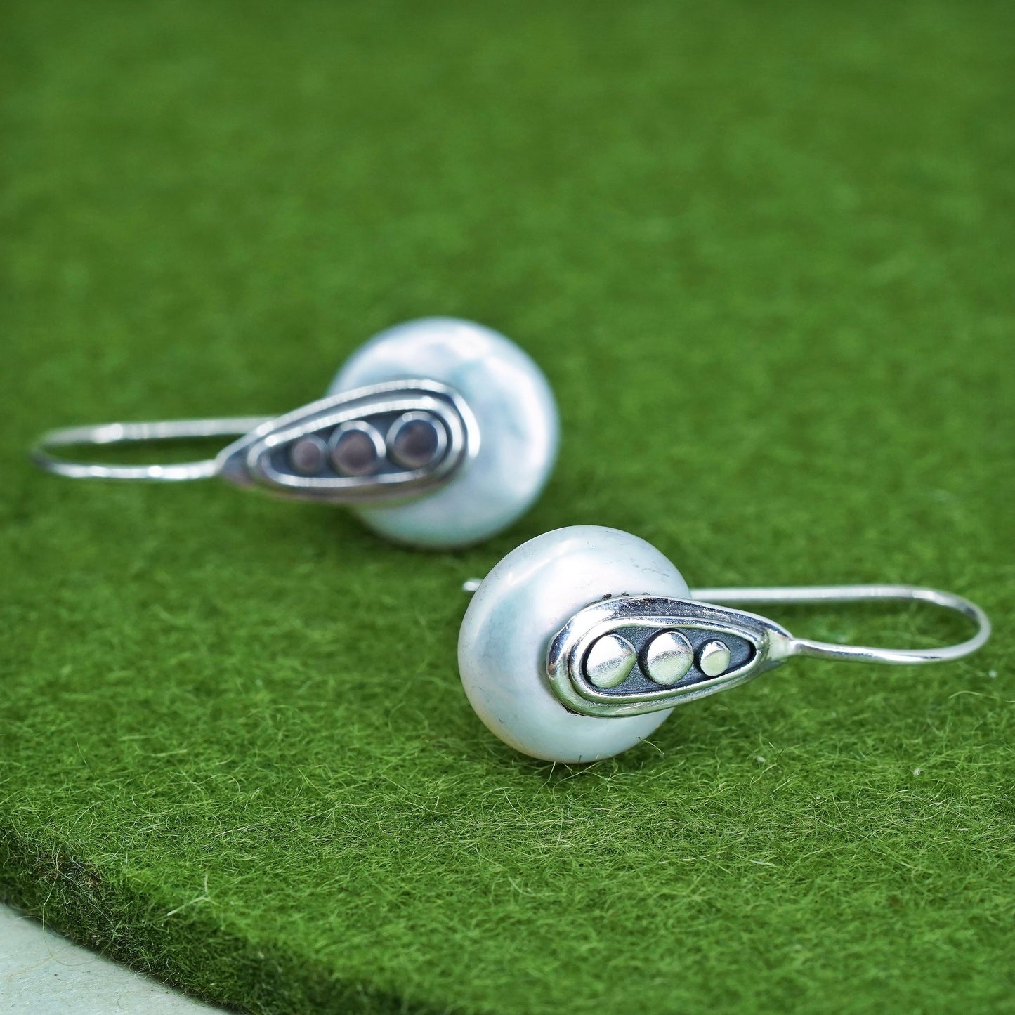 vintage Sterling silver 925 handmade earrings with freshwater coin pearl drops