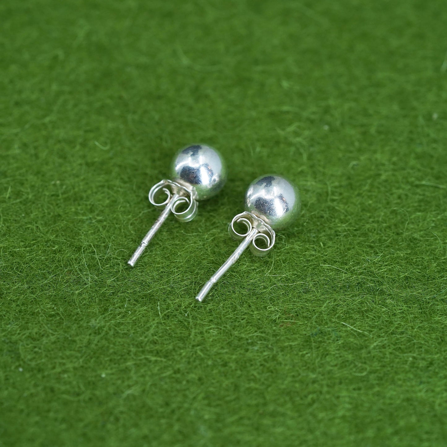 5mm, Vintage sterling silver sphere studs, handmade 925 earrings with star