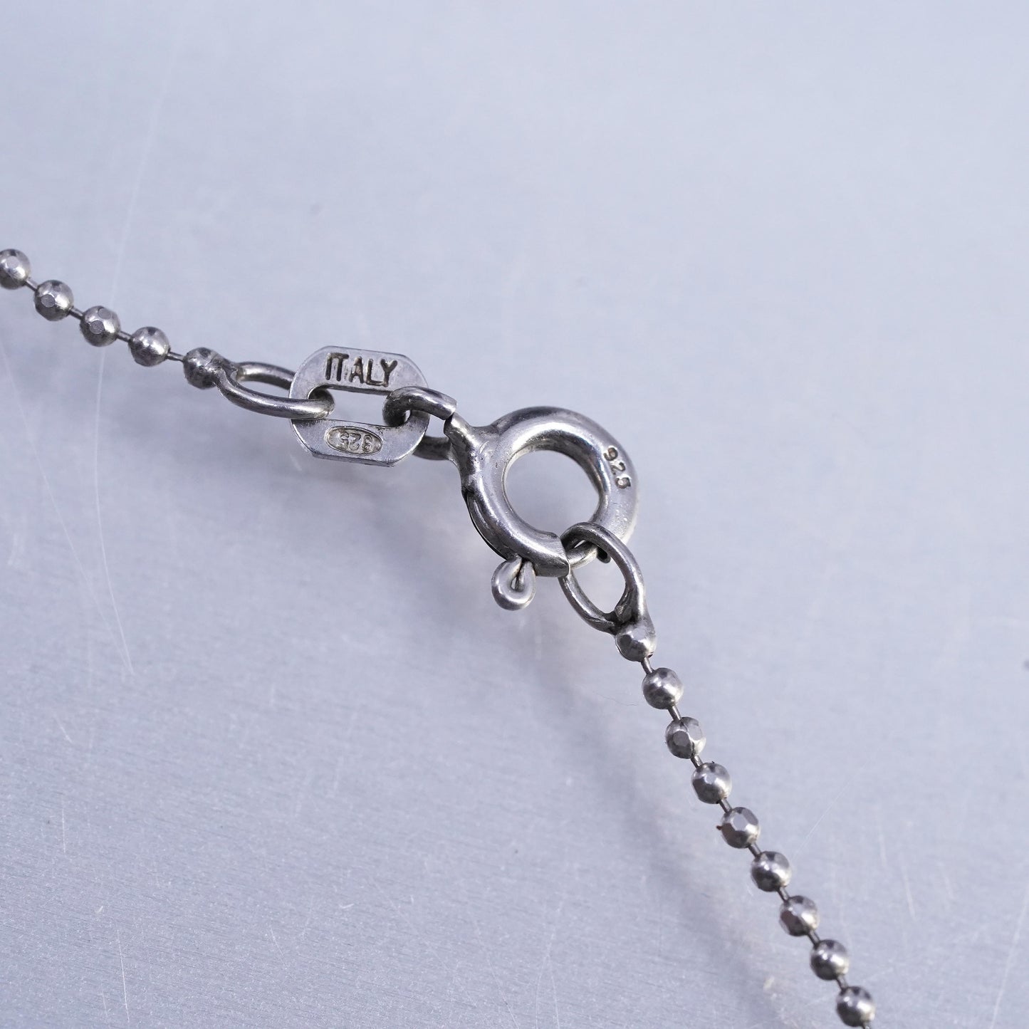 16" 1mm, vintage italy Sterling 925 silver bead chain necklace
