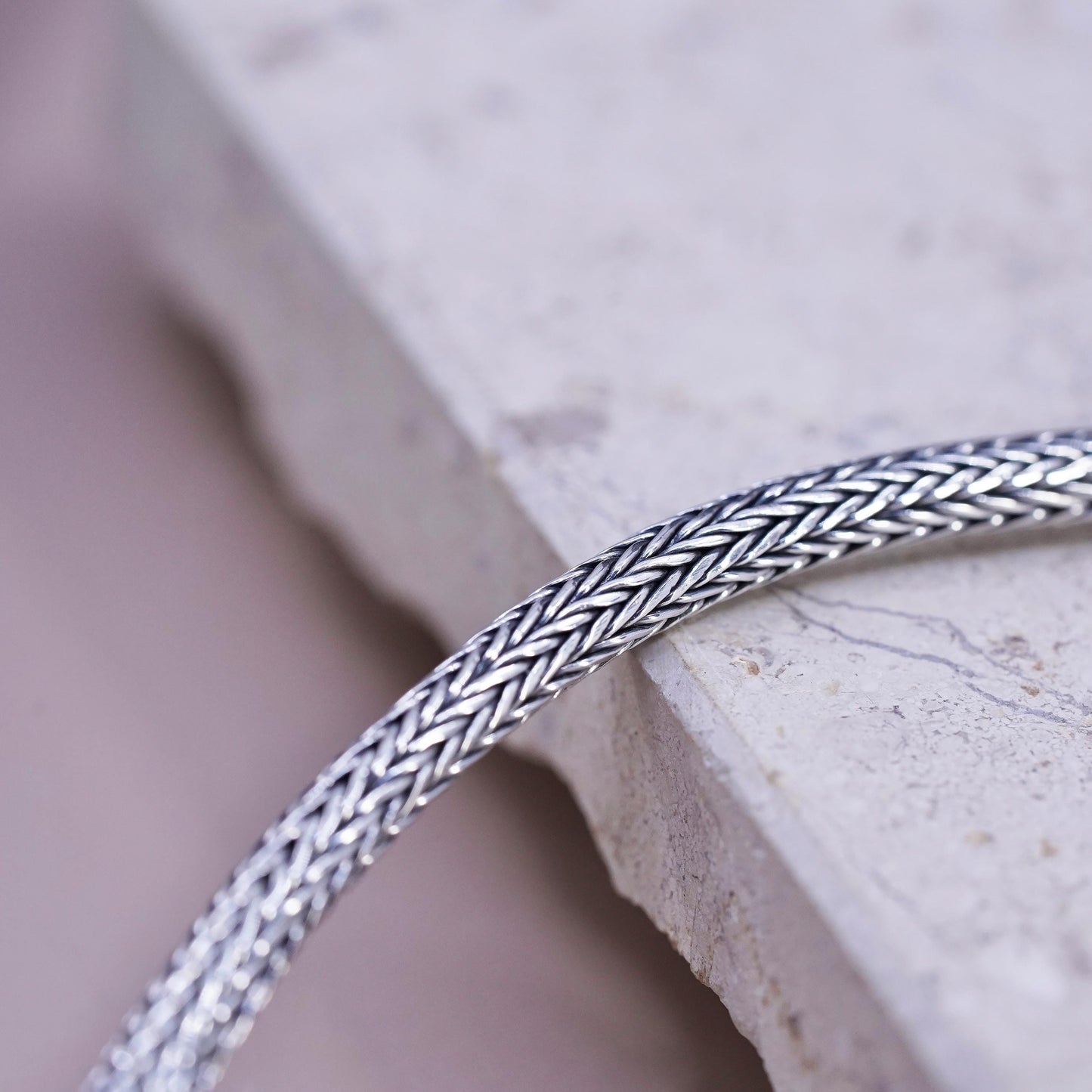 18+2" 4mm, vintage bold Sterling silver necklace, 925 wheat chain beads pendant