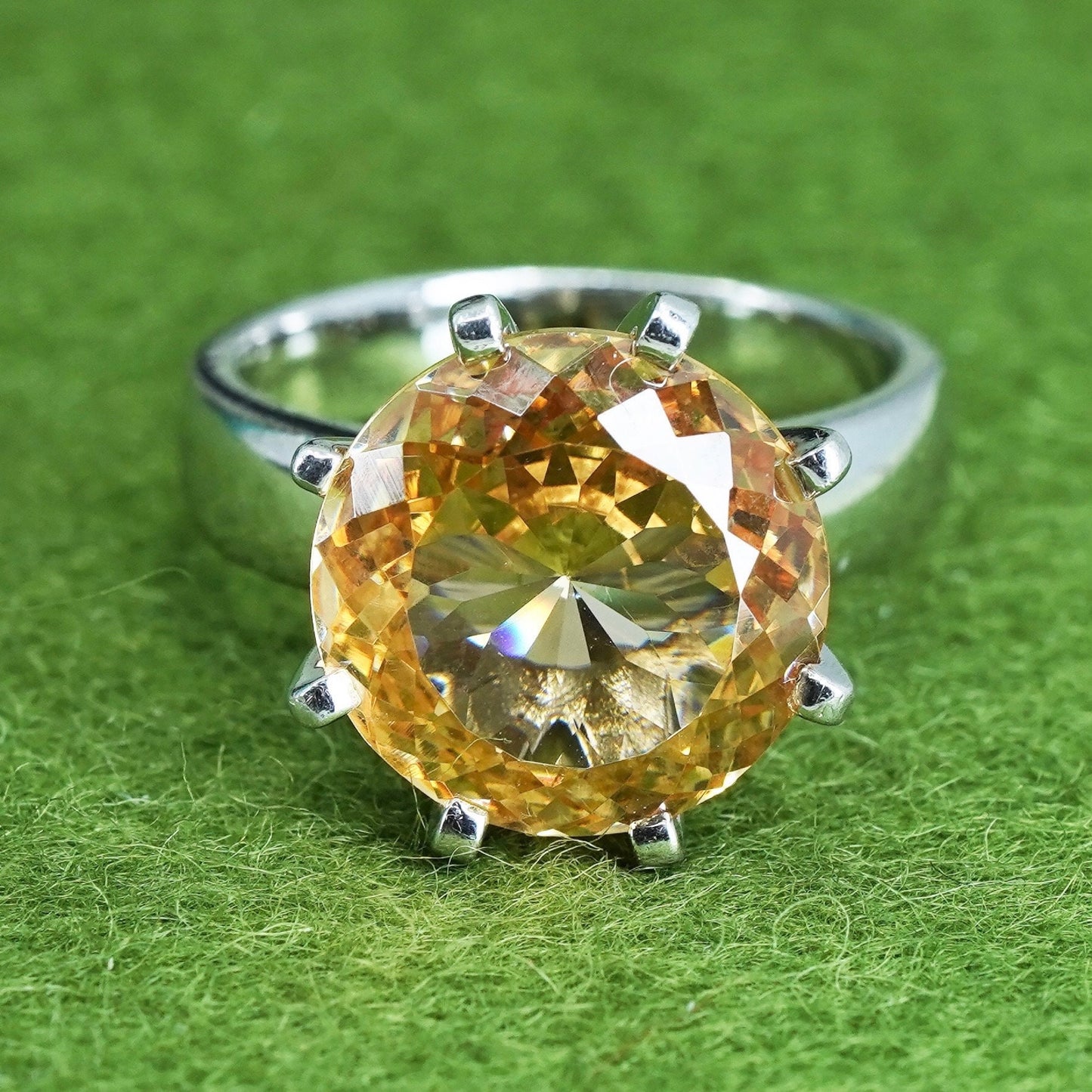 Size 8.5, vintage Sterling silver handmade ring, 925 crown band with citrine