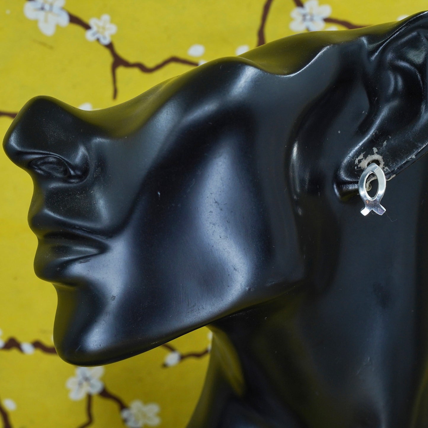 Vintage Sterling silver handmade fish studs, 925 earrings