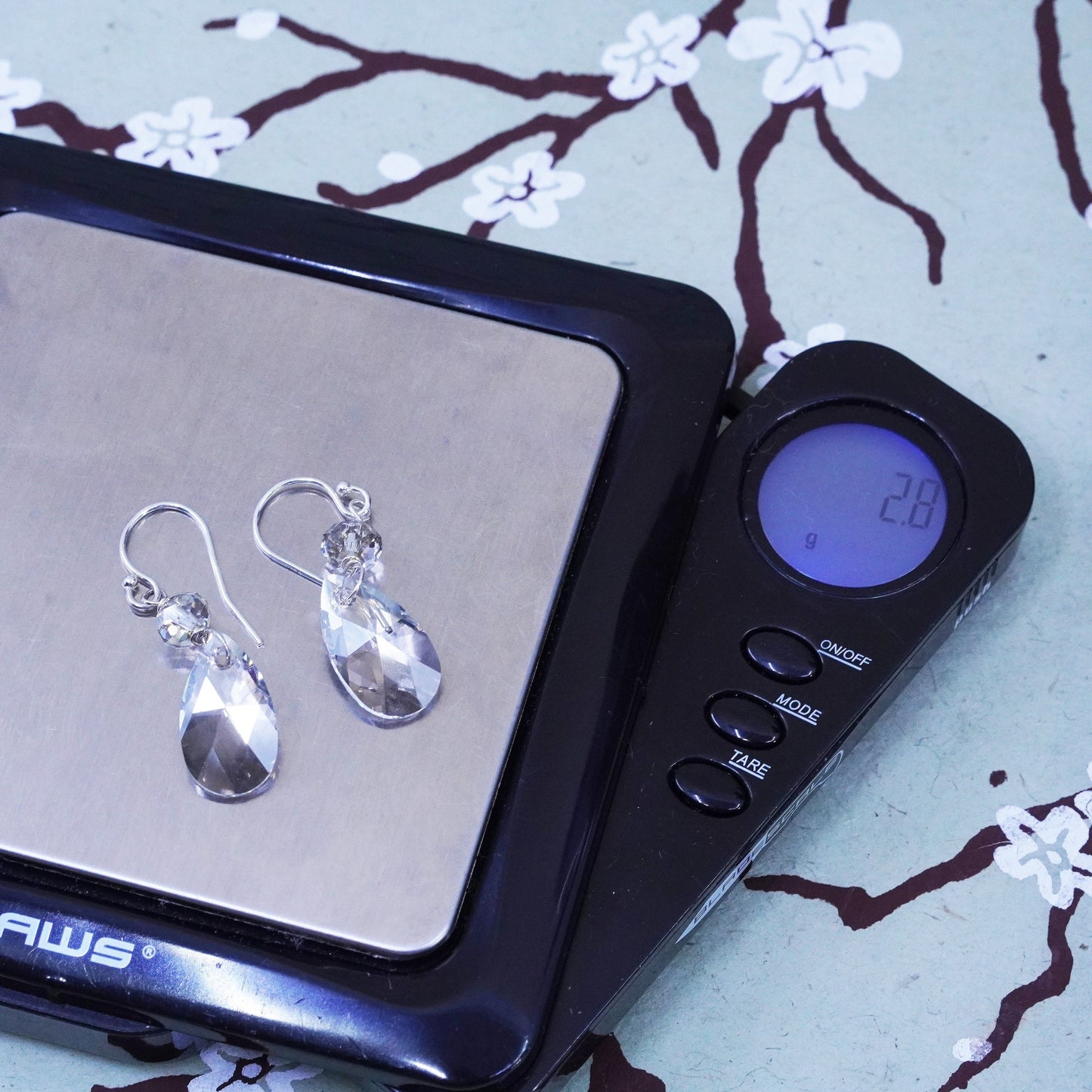 Vintage sterling silver 925 handmade earrings with teardrop crystal drops