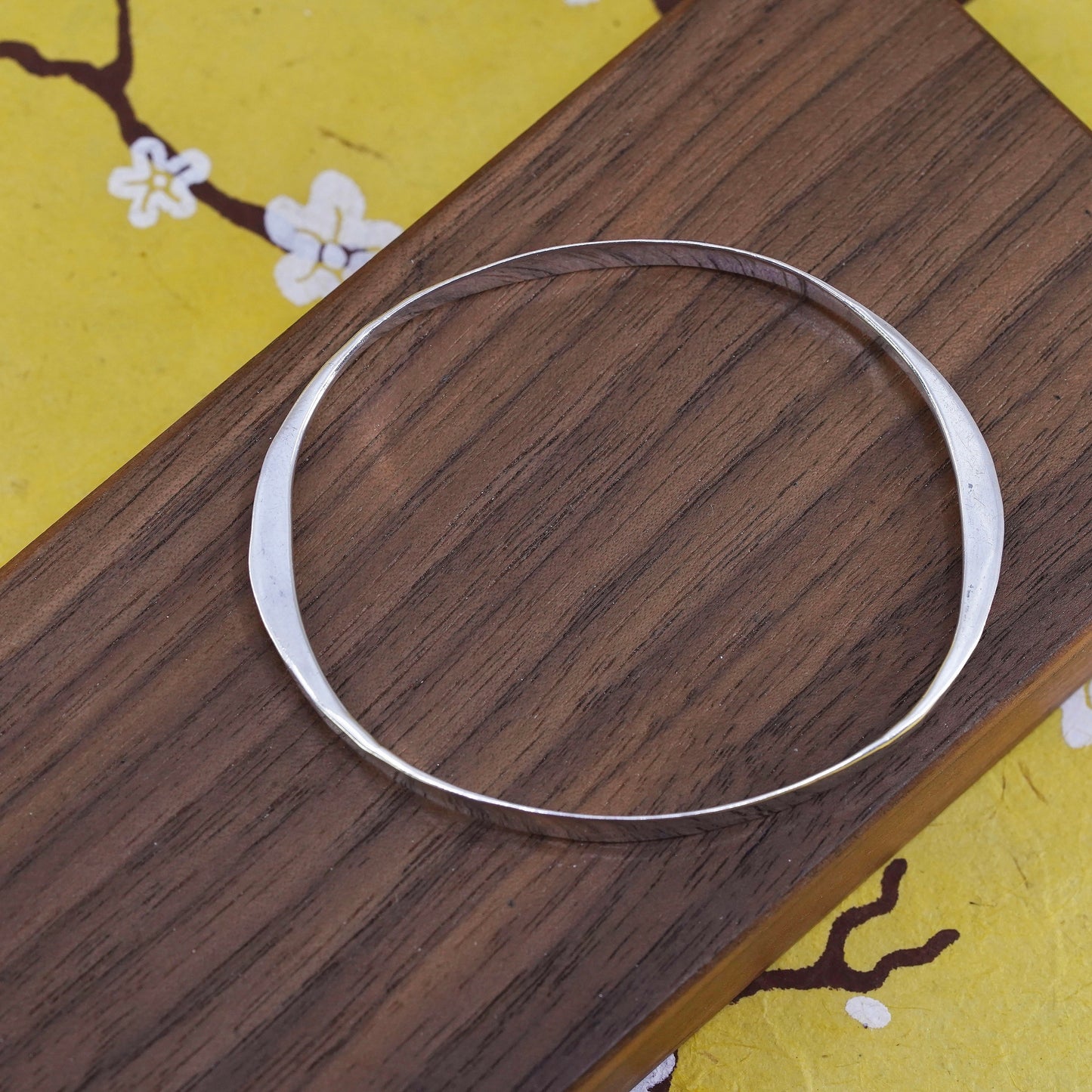 7.25", Ed Levin Sterling Silver Signature Slide Bracelet hammered 925 bangle