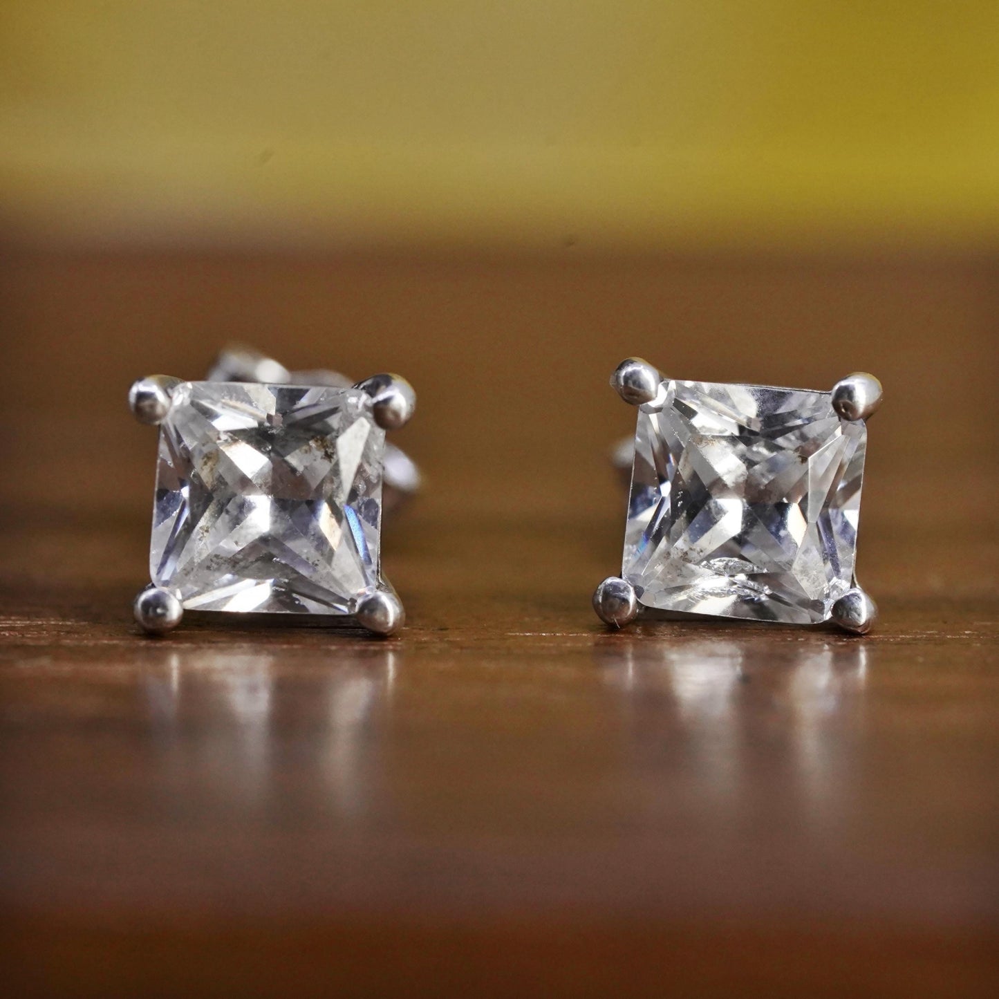 5mm, Sterling silver clear square crystal studs, cz earrings