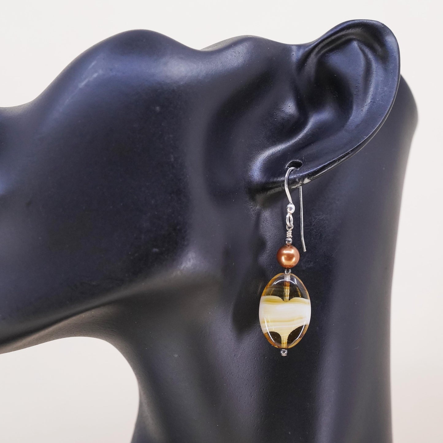Vintage sterling 925 silver handmade single earring with yellow bead