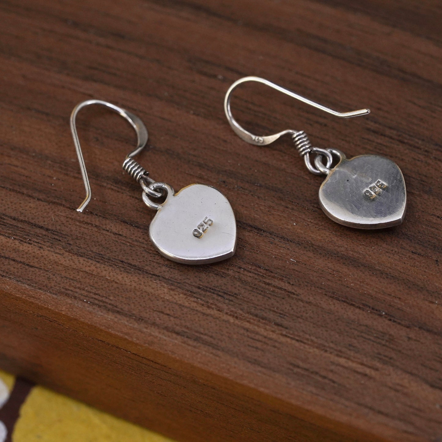 Vintage Sterling silver handmade earrings with heart turquoise inlay
