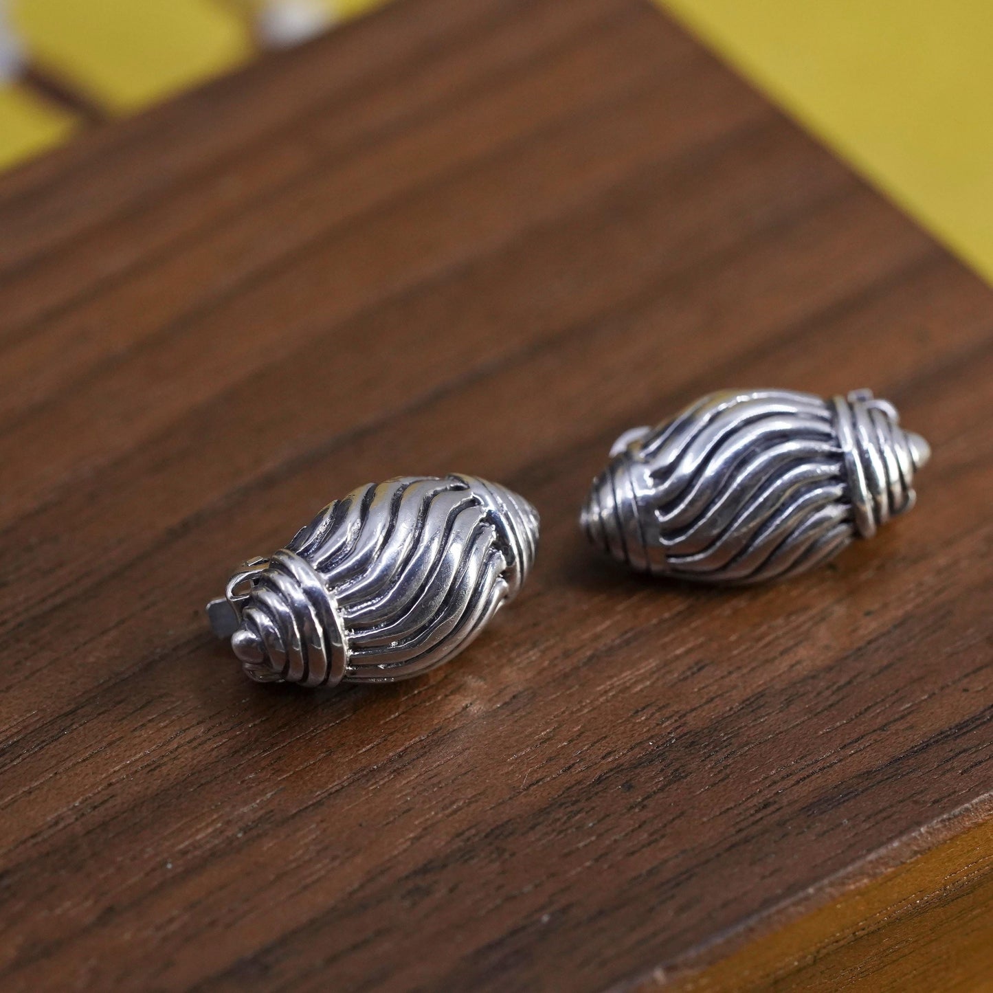Vintage HBC Sterling silver handmade earrings, 925 textured clip on