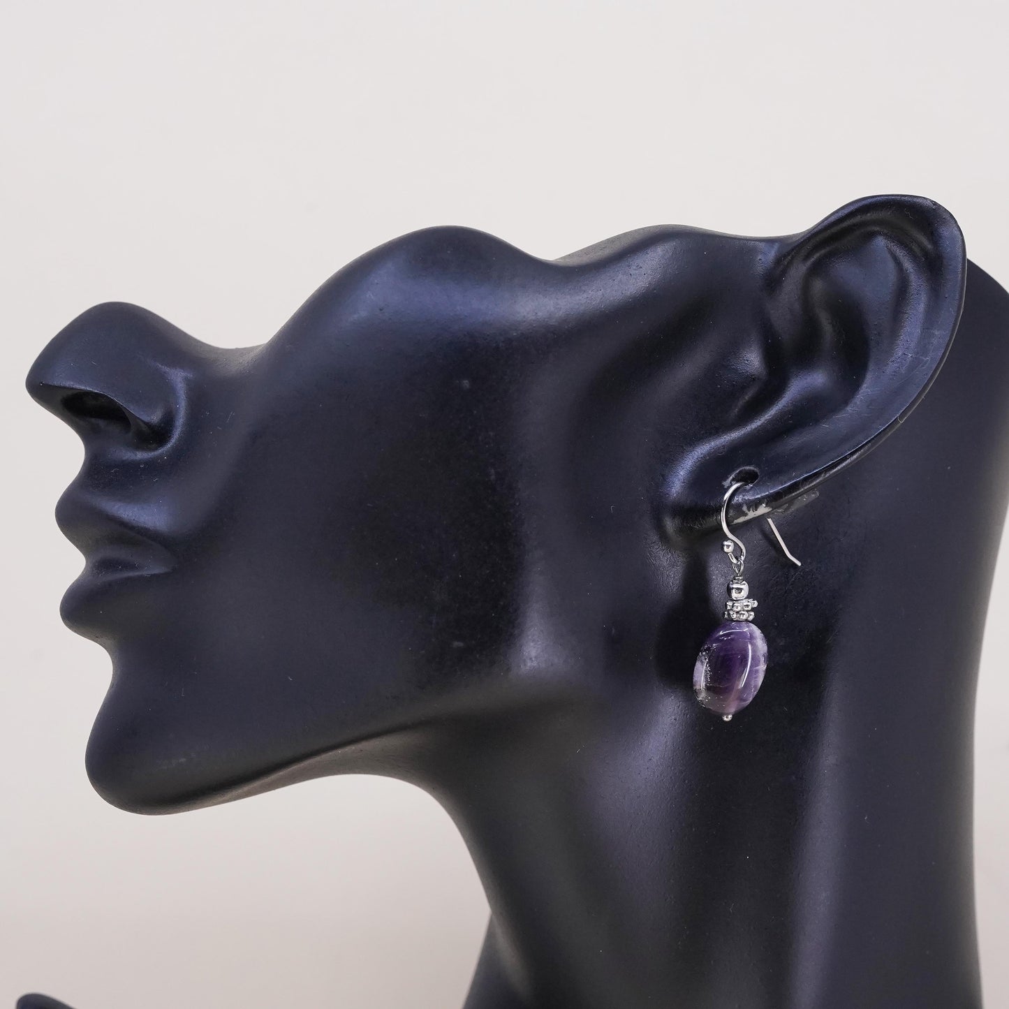 Vintage sterling silver 925 handmade single earring with amethyst nugget