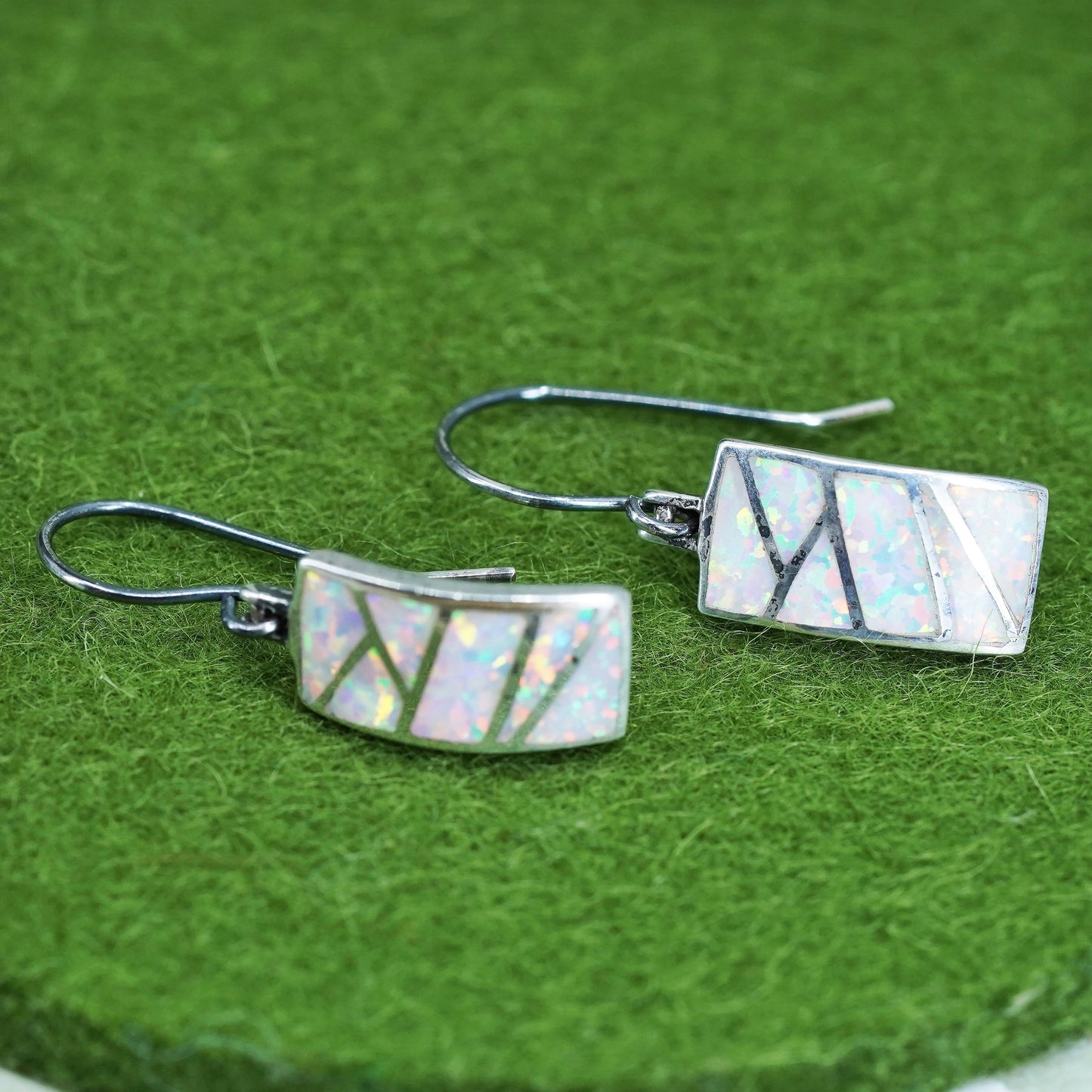 Native American zuni Sterling 925 silver earrings with fire opal inlay