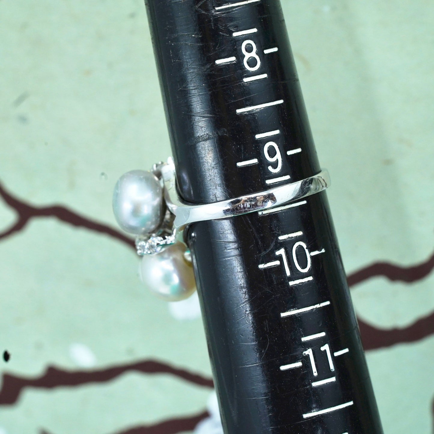 Size 9.25, vintage Sterling silver handmade ring, 925 band with pearls and cz