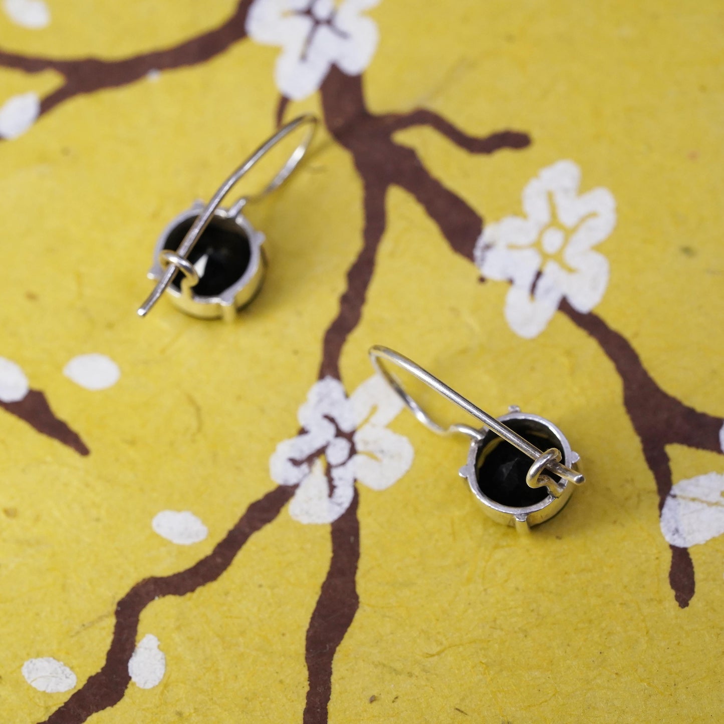 Vintage Sterling 925 silver handmade earrings with obsidian dangles